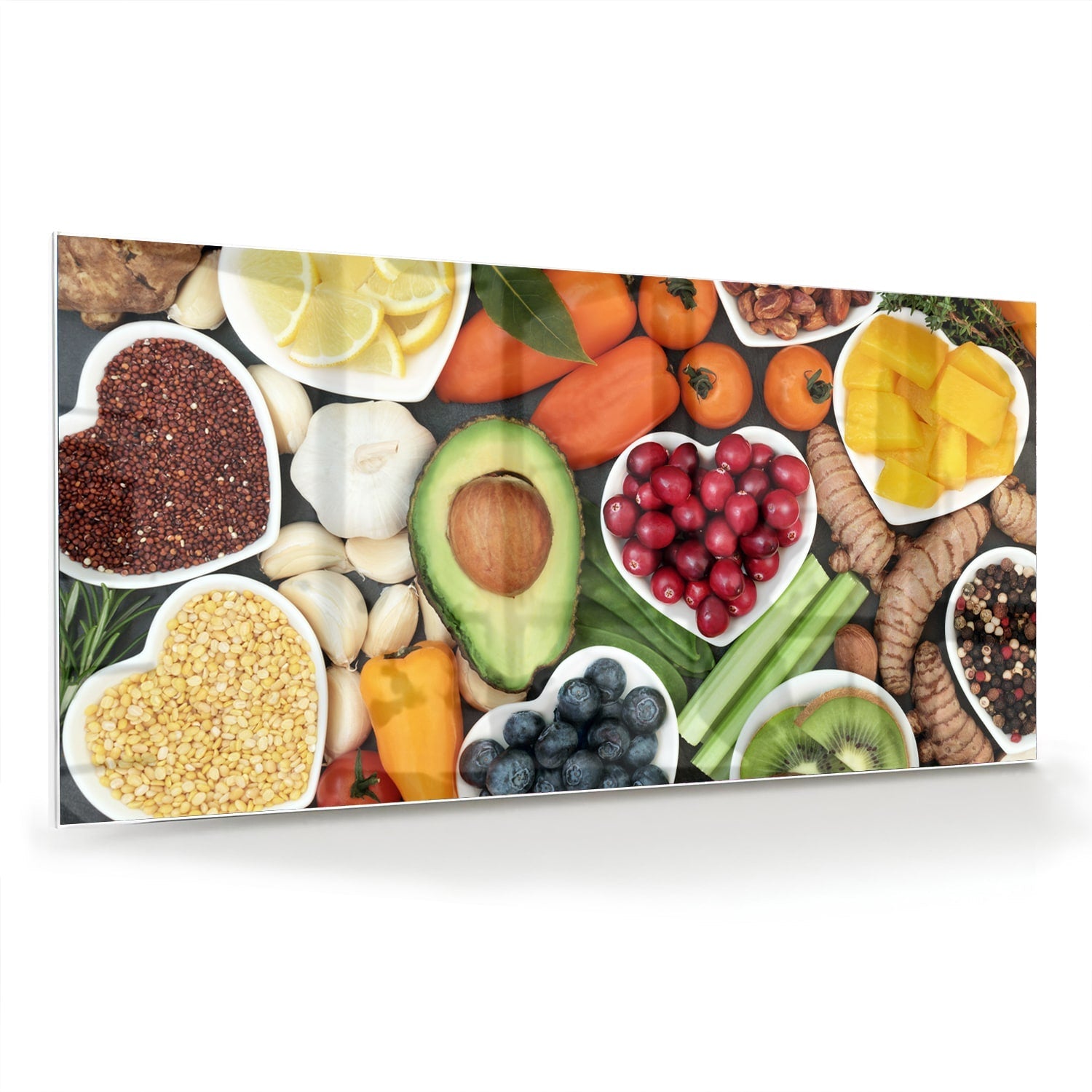 Fröhliches Glasbild mit Früchten für die Küche – Glasbild aus Sicherheitsglas, Größe 70x70_rond