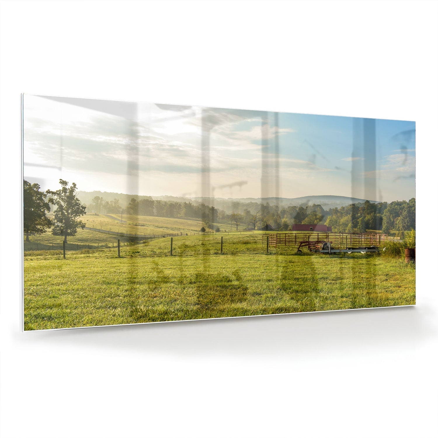 Glasbild mit atemberaubender grüner Wiese – Glasbild aus Sicherheitsglas, Größe 70x70_rond