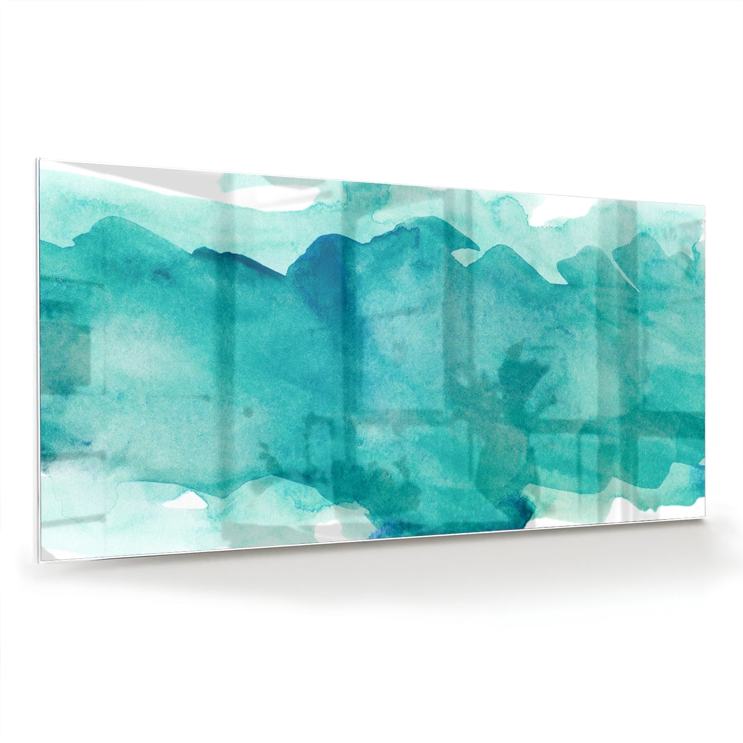 Abstraktes türkisfarbenes Glasbild für moderne Innenräume – Glasbild aus Sicherheitsglas, Größe 70x70_rond