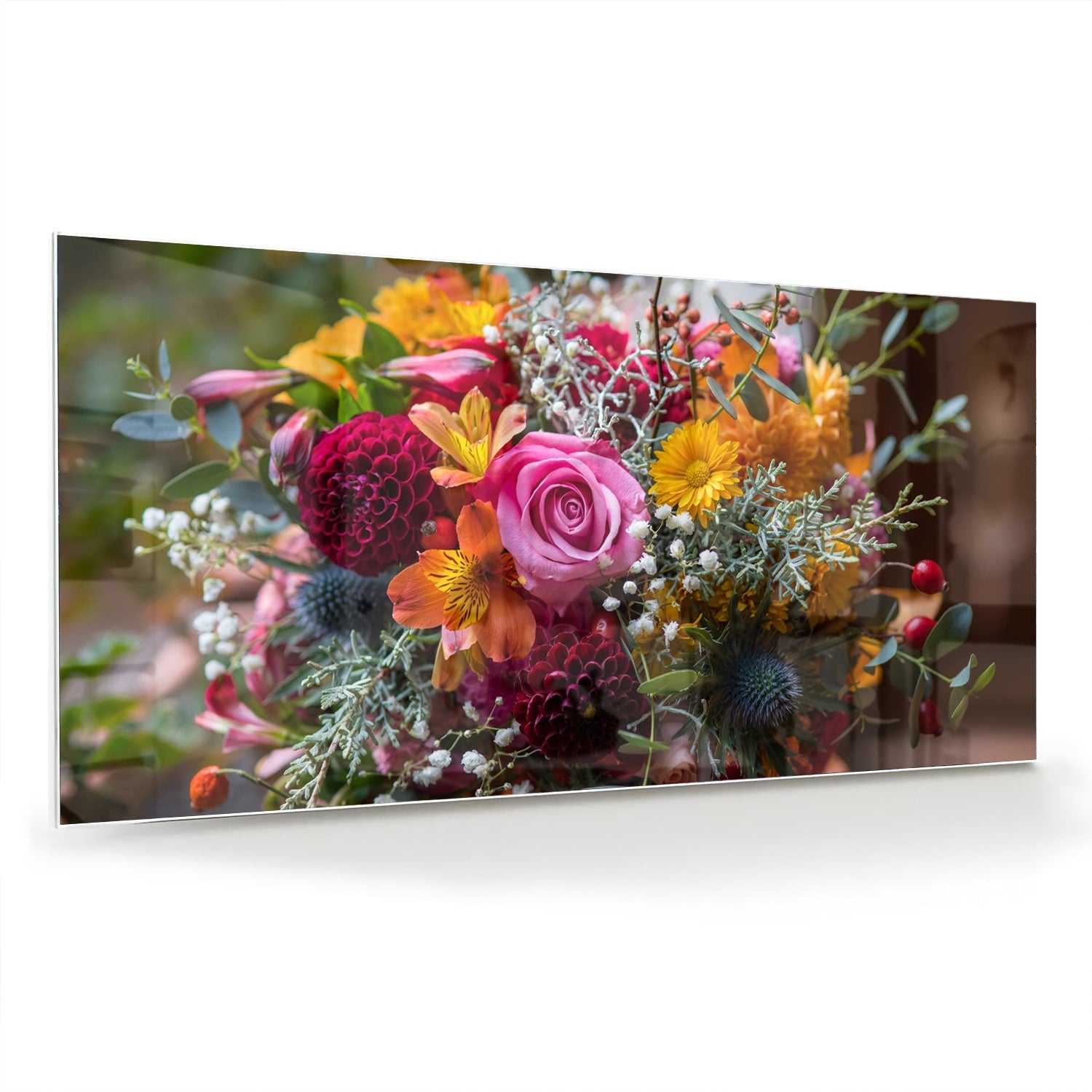 Farbenfrohes Glasbild mit einem Blumenstrauß – Glasbild aus Sicherheitsglas, Größe 70x70_rond