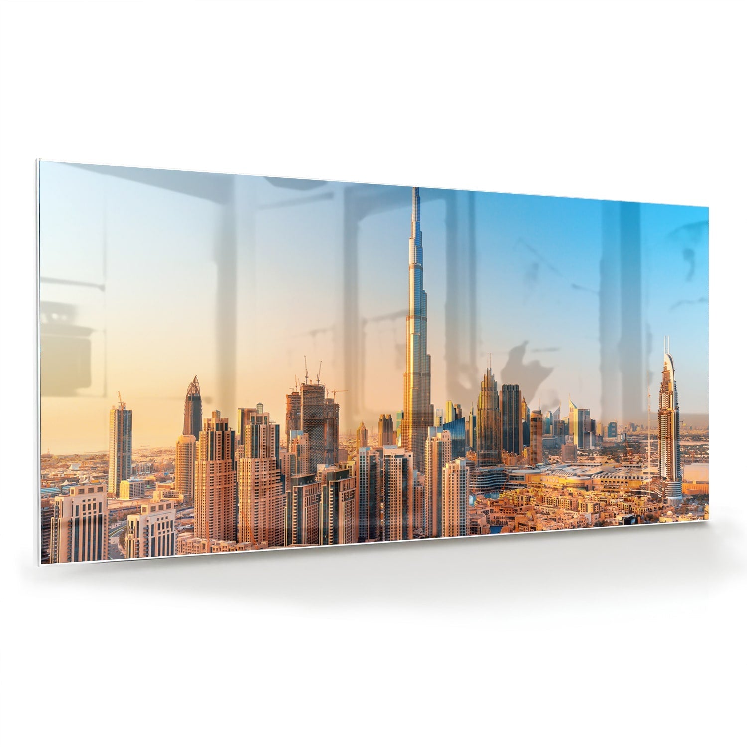 Modernes Glasbild mit Skyline Dubai – Glasbild aus Sicherheitsglas, Größe 70x70_rond