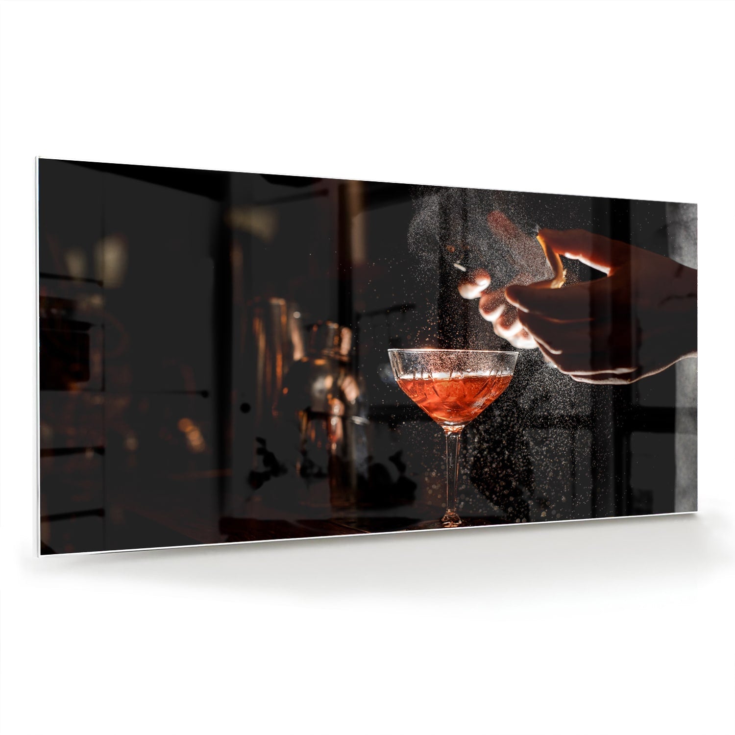Elegantes Glasbild mit Cocktails in stimmungsvoller Szenerie – Glasbild aus Sicherheitsglas, Größe 70x70_rond