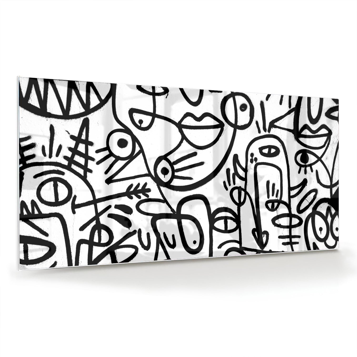 Abstraktes Schwarz-Weiß-Glasbild mit Formen – Glasbild aus Sicherheitsglas, Größe 70x70_rond