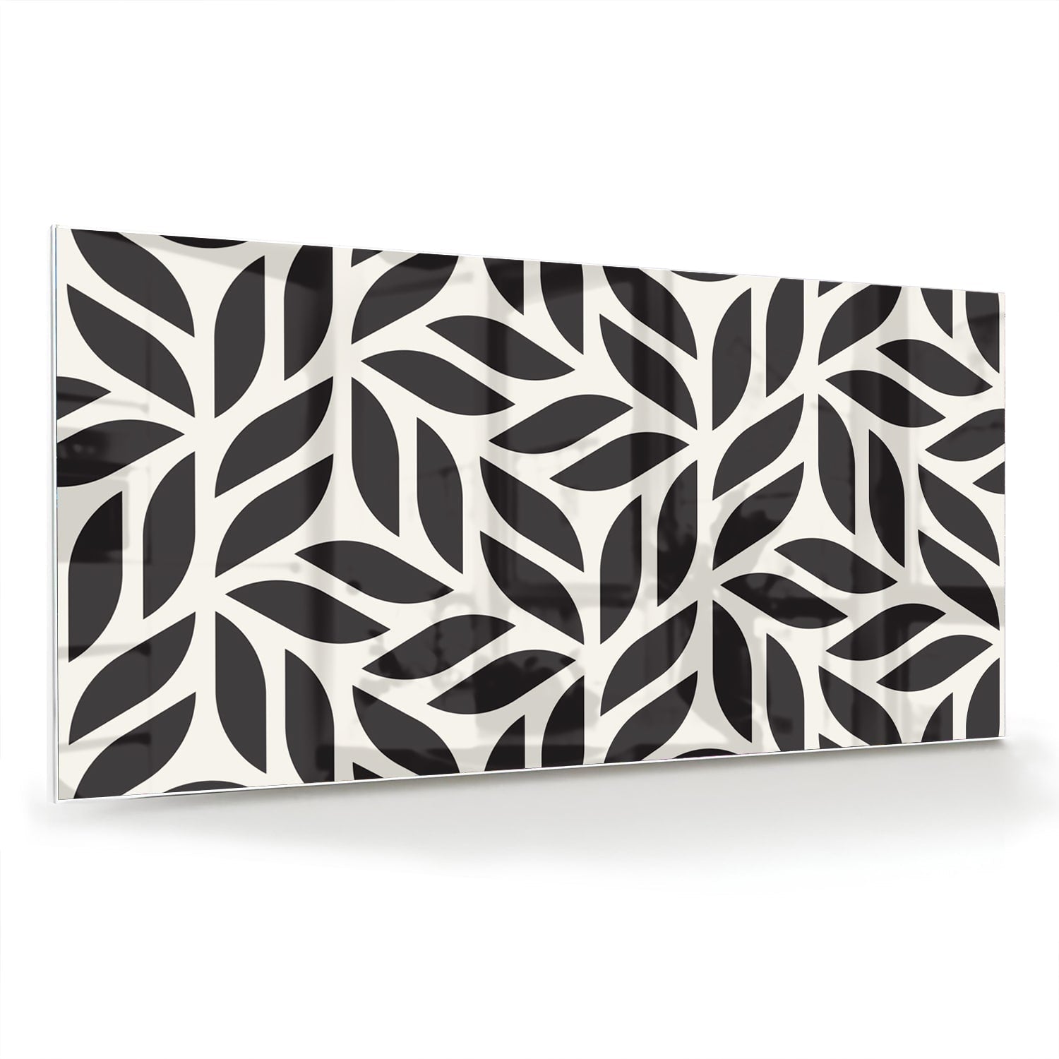 Schwarz-Weiß-Glasbild mit Blättermuster – Glasbild aus Sicherheitsglas, Größe 70x70_rond
