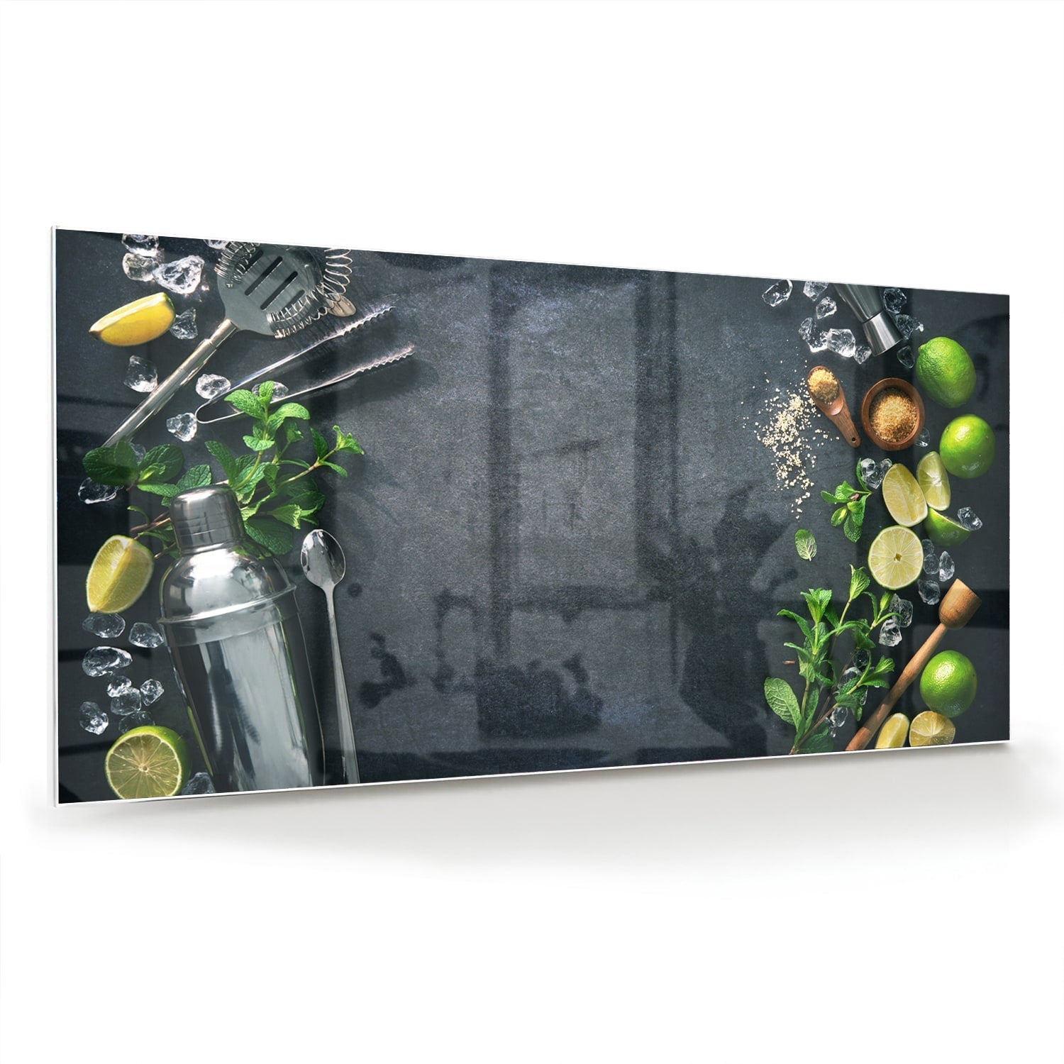 Elegantes Glasbild mit Kräutern und Zitronen – Glasbild aus Sicherheitsglas, Größe 70x70_rond