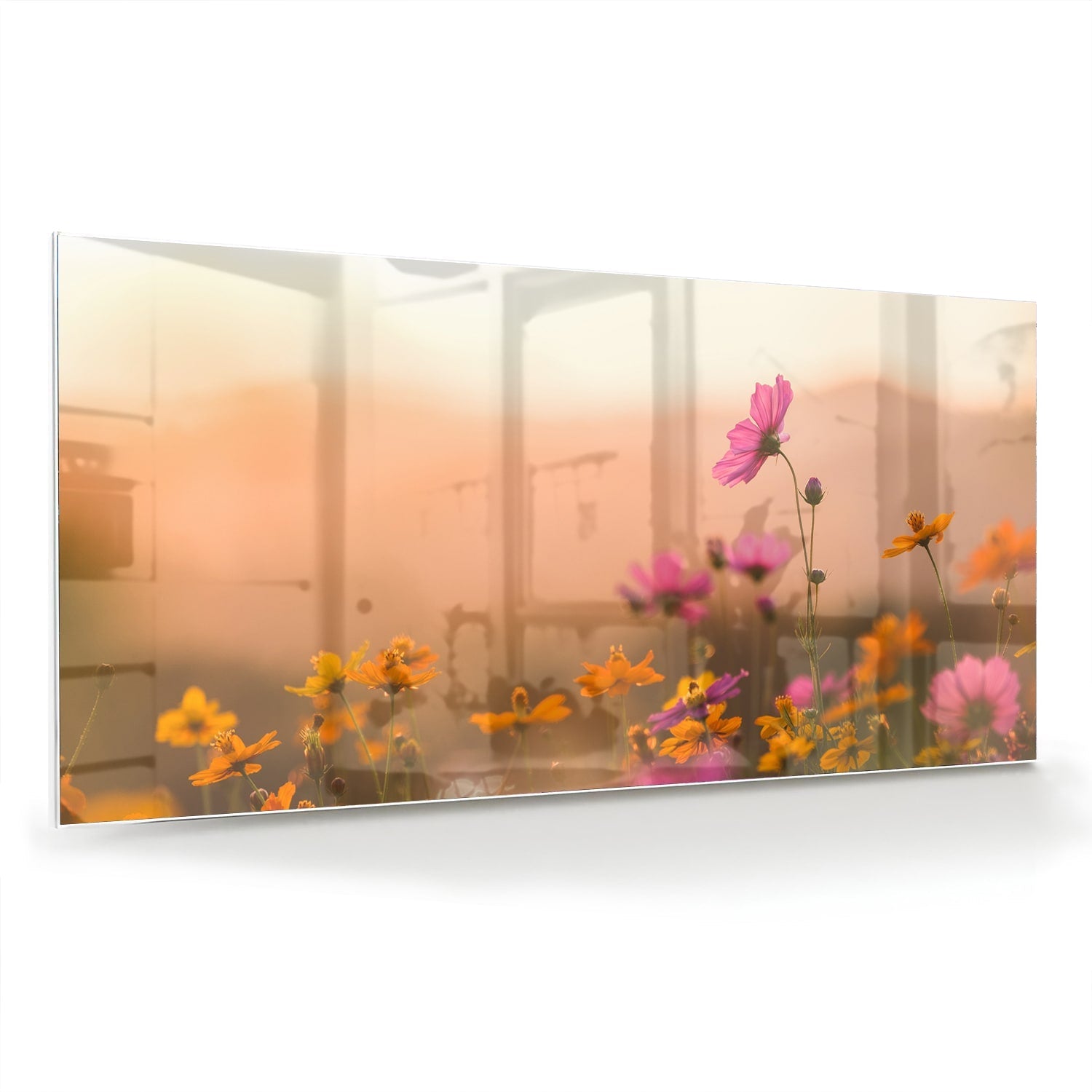 Wunderschönes Glasbild mit Blumen in Pastellfarben – Glasbild aus Sicherheitsglas, Größe 70x70_rond