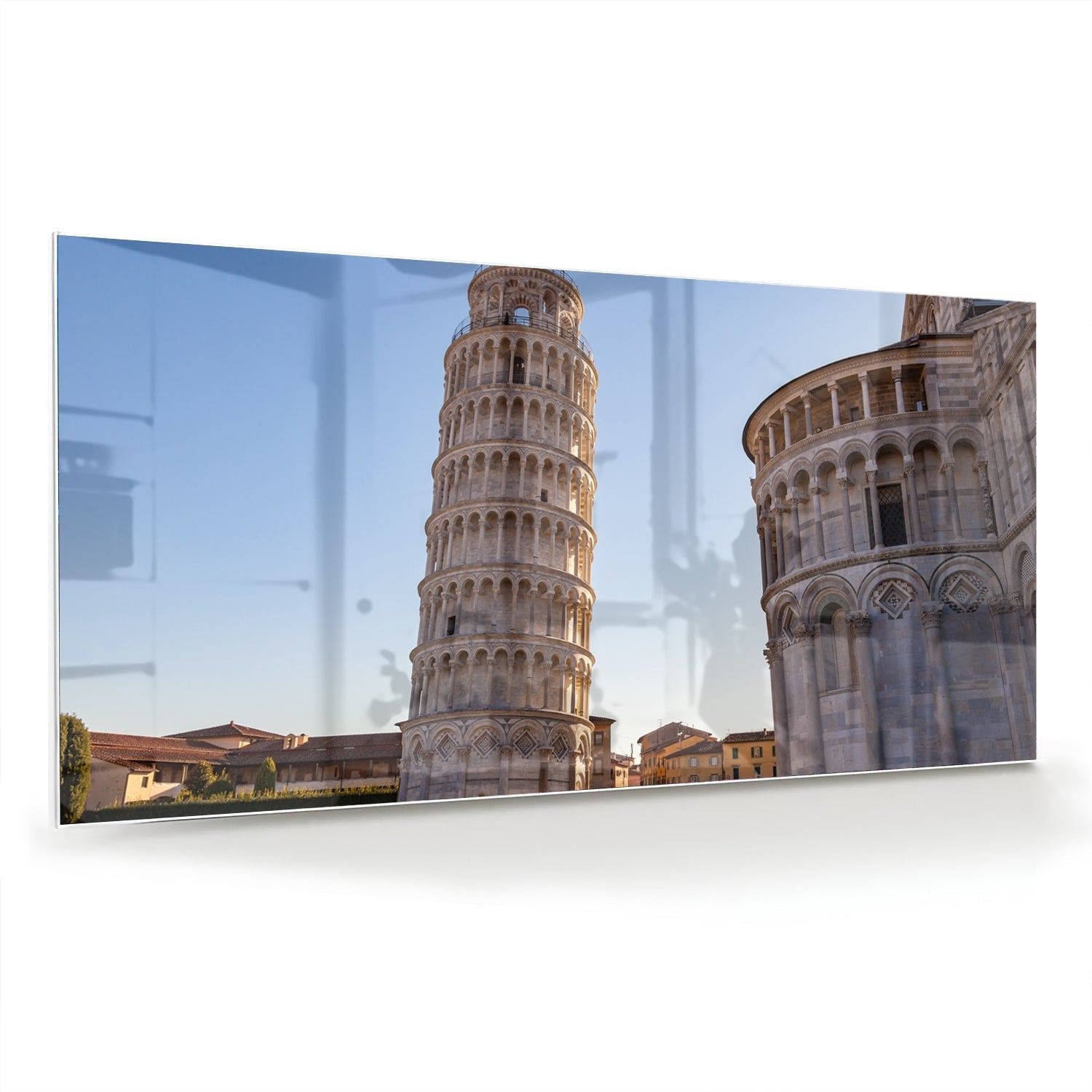 Glasbild mit dem Schiefen Turm von Pisa – Glasbild aus Sicherheitsglas, Größe 70x70_rond