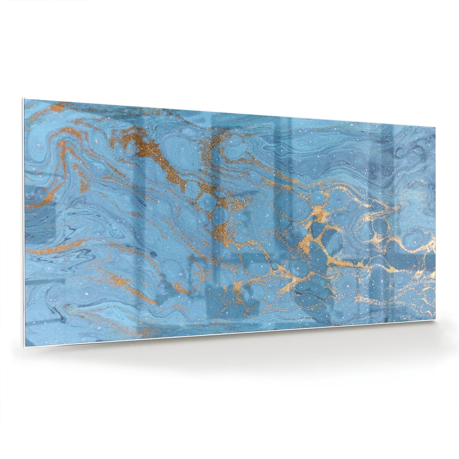 Elegantes Glasbild in blauen und goldenen Farbtönen – Glasbild aus Sicherheitsglas, Größe 70x70_rond
