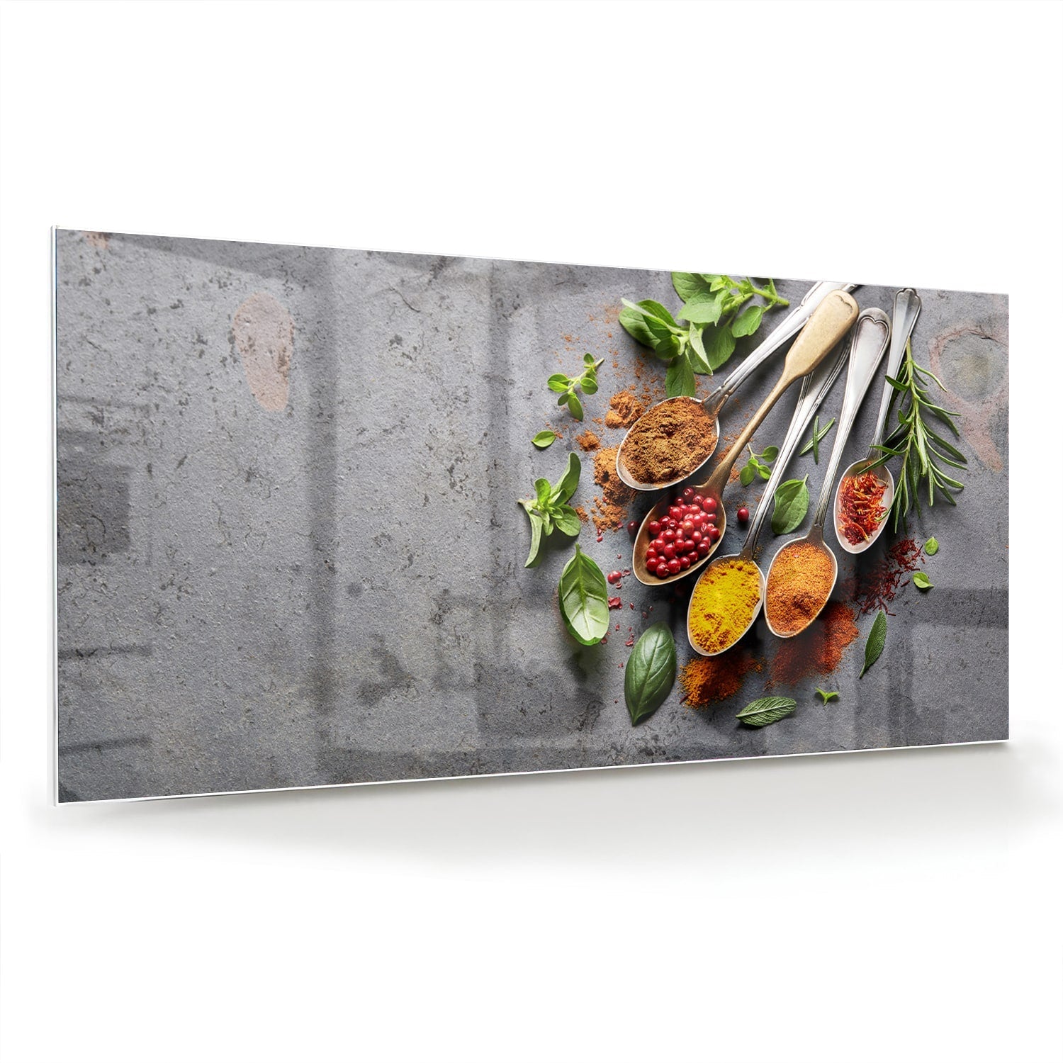 Glasbild mit Kräutern und Gewürzen – Glasbild aus Sicherheitsglas, Größe 70x70_rond