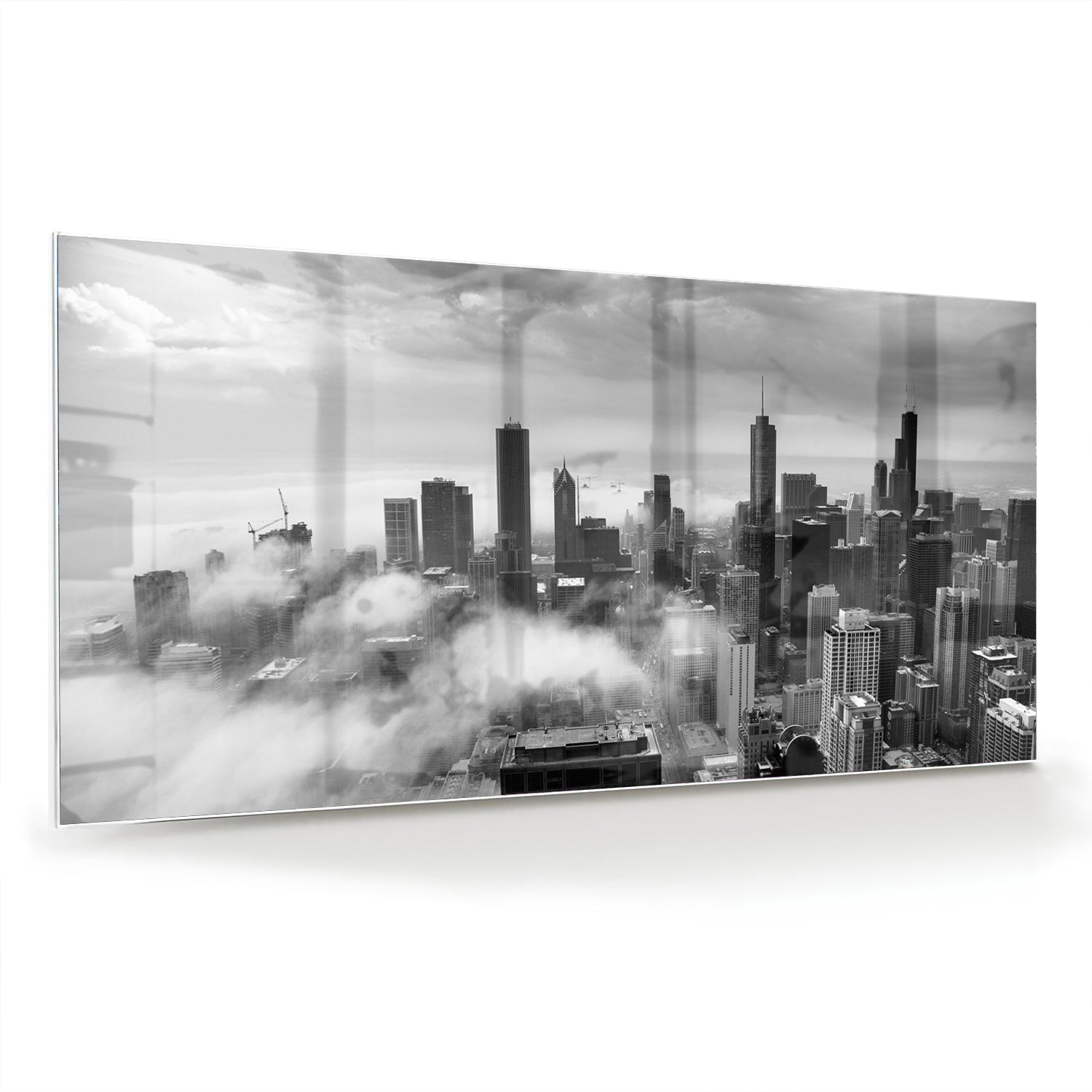 Schwarz-Weiß-Glasbild mit Stadtmotiv – Glasbild aus Sicherheitsglas, Größe 70x70_rond