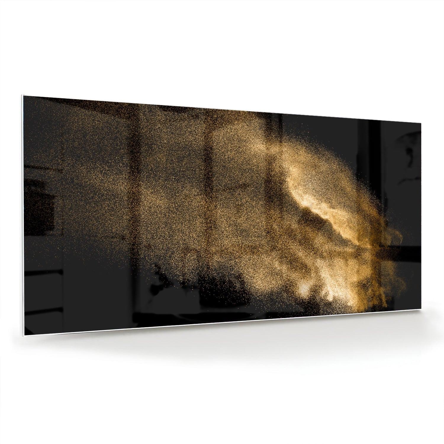 Glasbild – Goldene Hand auf schwarzem Hintergrund – Glasbild aus Sicherheitsglas, Größe 70x70_rond