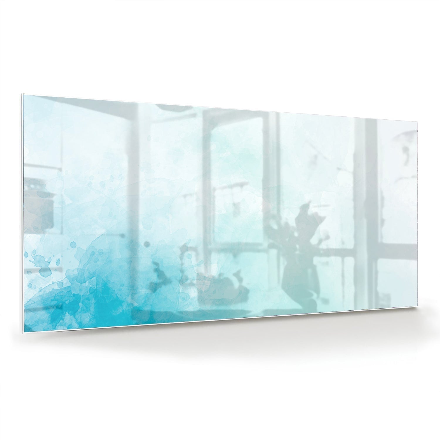 Abstraktes Glasbild in blauen und türkisen Farbtönen – Glasbild aus Sicherheitsglas, Größe 70x70_rond