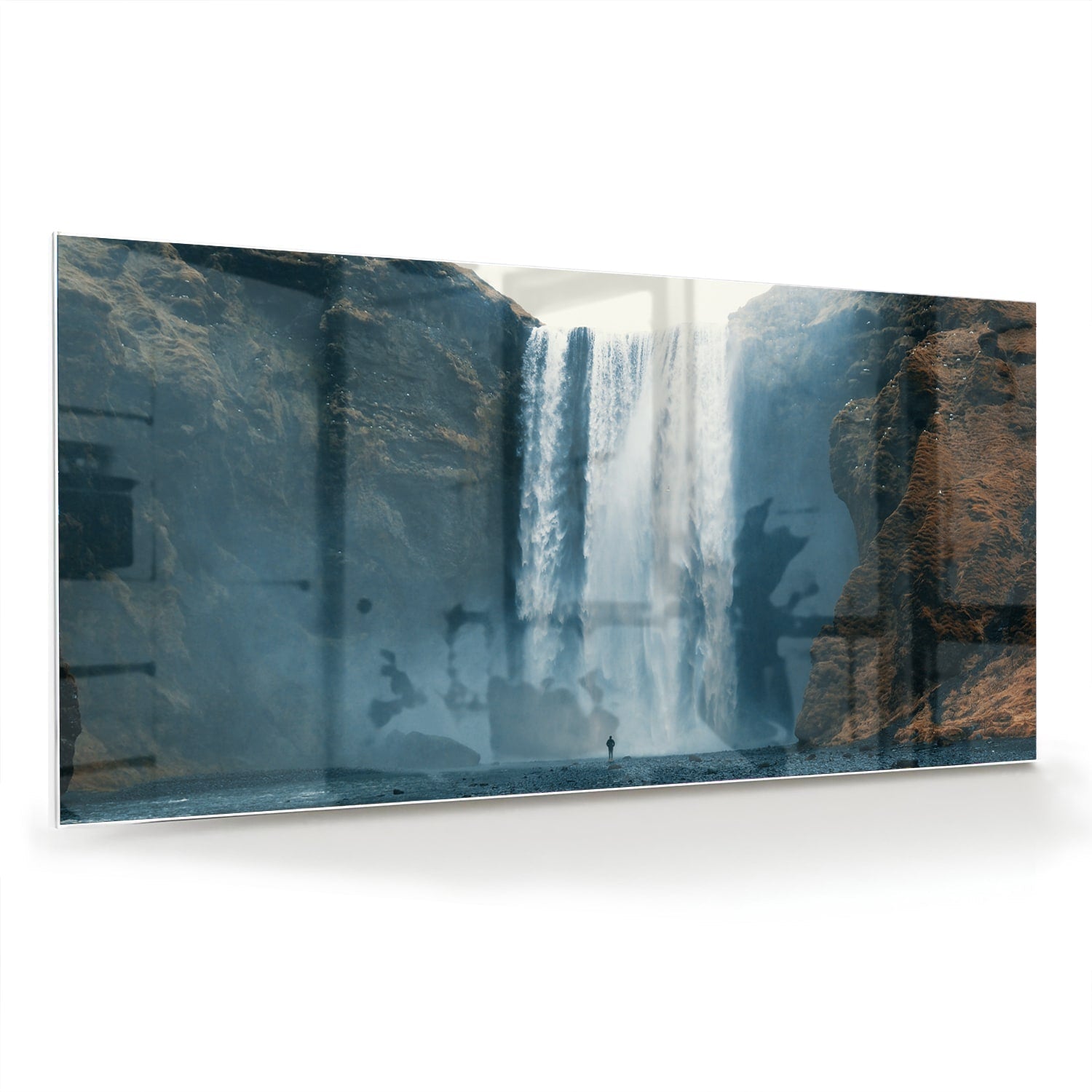 Atemberaubendes Glasbild mit Wasserfall – Glasbild aus Sicherheitsglas, Größe 70x70_rond