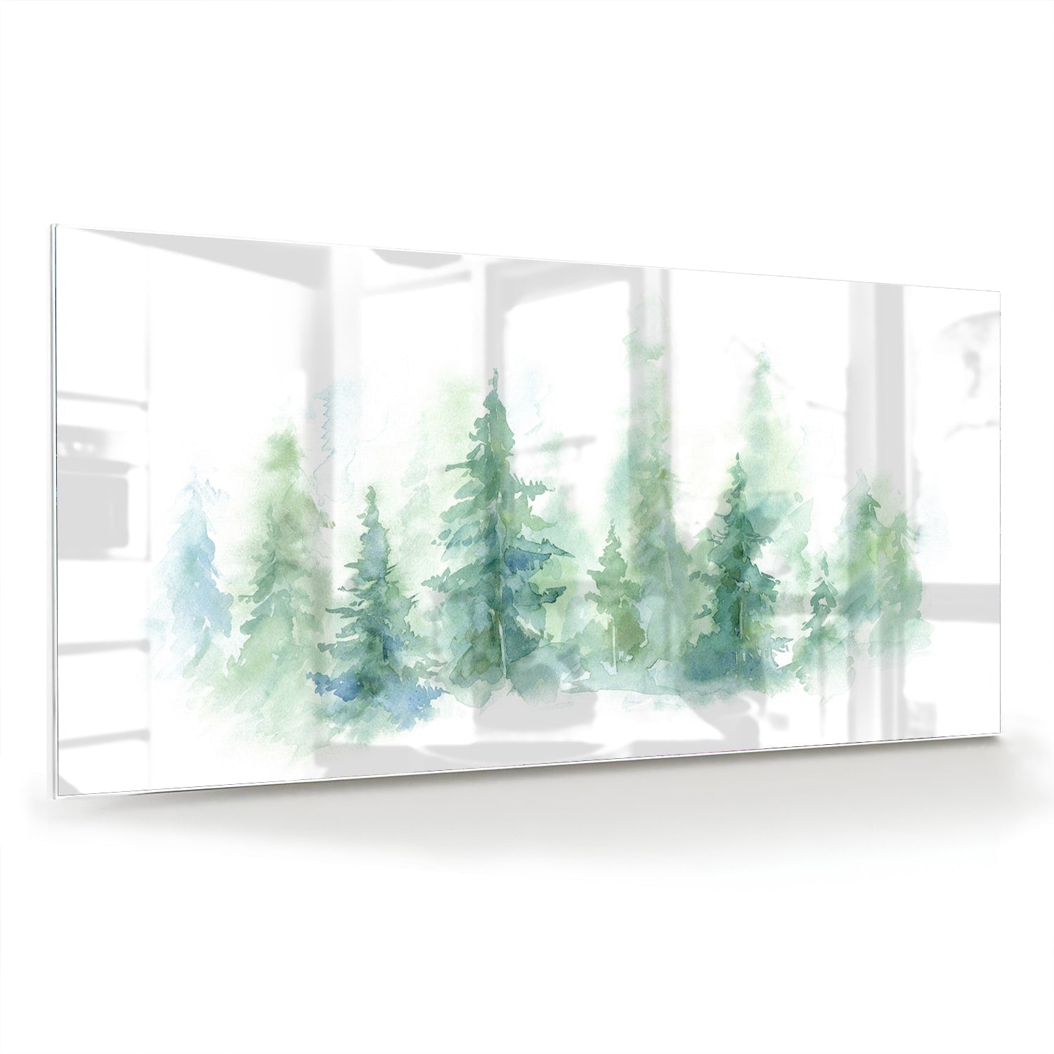Glasbild mit grünen Tannenbäumen – Glasbild aus Sicherheitsglas, Größe 70x70_rond