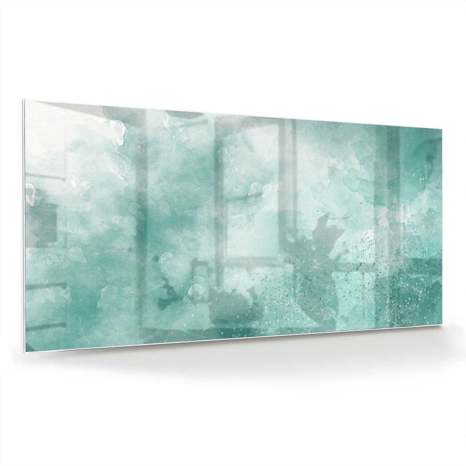 Abstraktes Glasbild in Aquablau – Glasbild aus Sicherheitsglas, Größe 70x70_rond