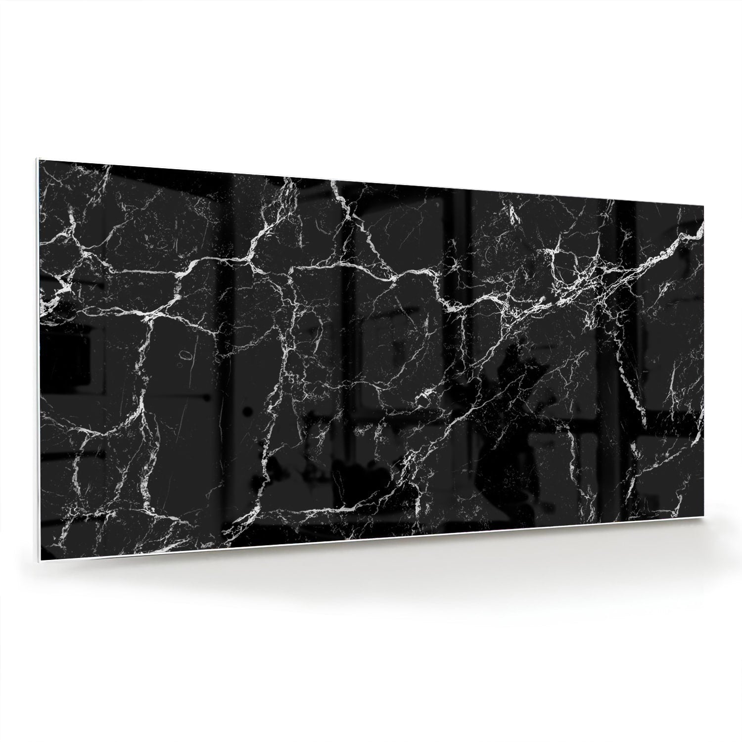 Elegantes Glasbild in schwarzer Marmoroptik – Glasbild aus Sicherheitsglas, Größe 70x70_rond