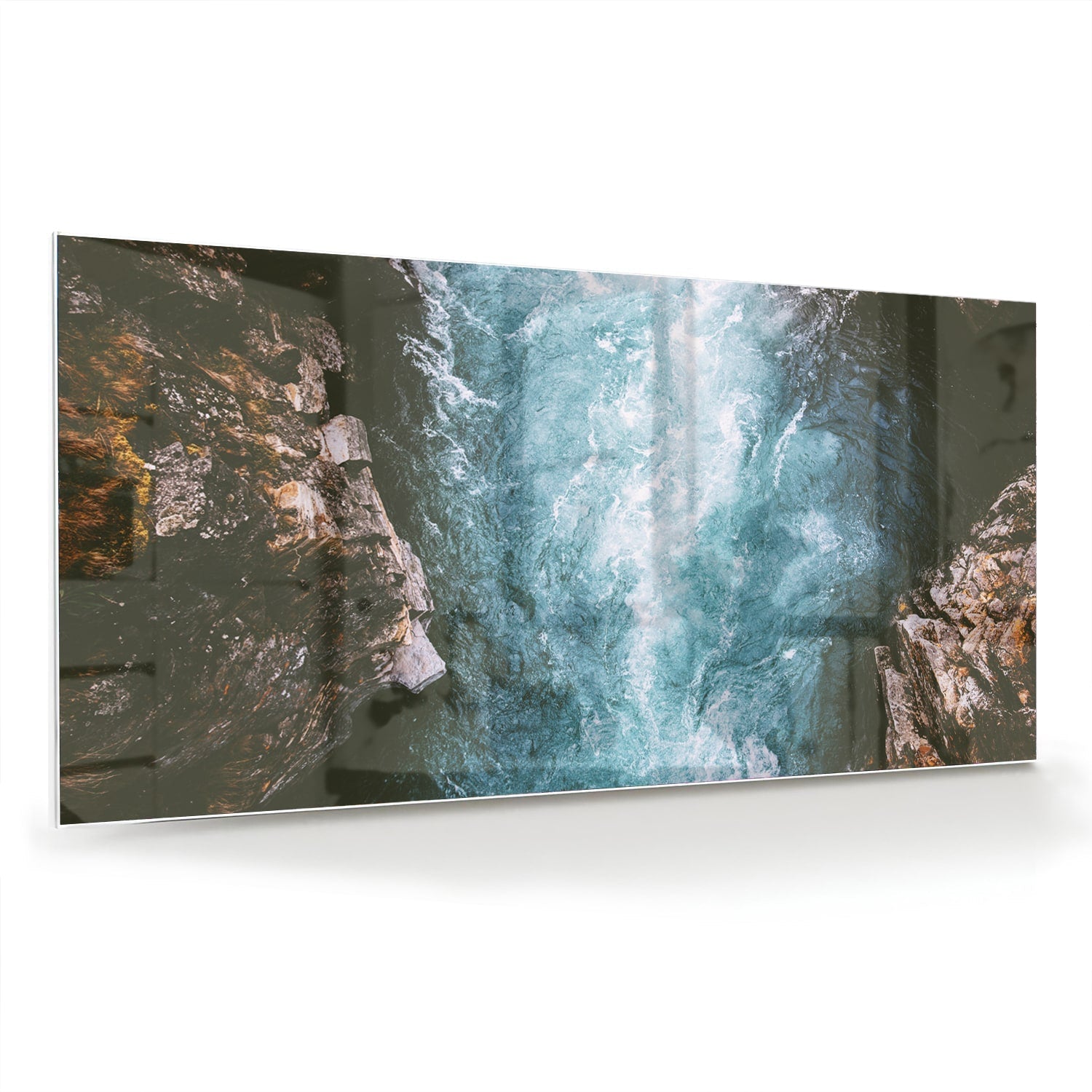 Glasbild mit klarem Bergwasser – Glasbild aus Sicherheitsglas, Größe 70x70_rond
