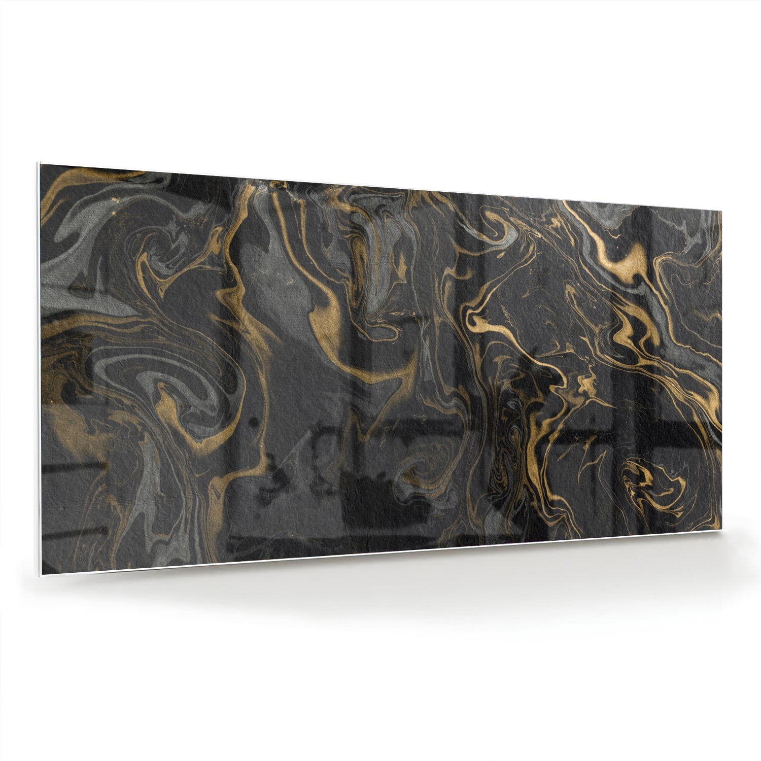 Elegantes schwarz-goldenes Glasbild für Ihr Wohnzimmer – Glasbild aus Sicherheitsglas, Größe 70x70_rond