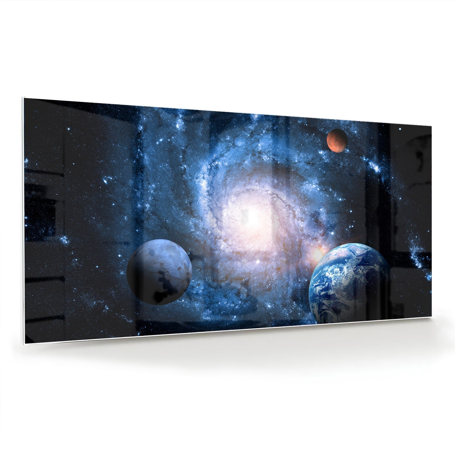 Glasbild mit Weltall und Planeten – Glasbild aus Sicherheitsglas, Größe 70x70_rond