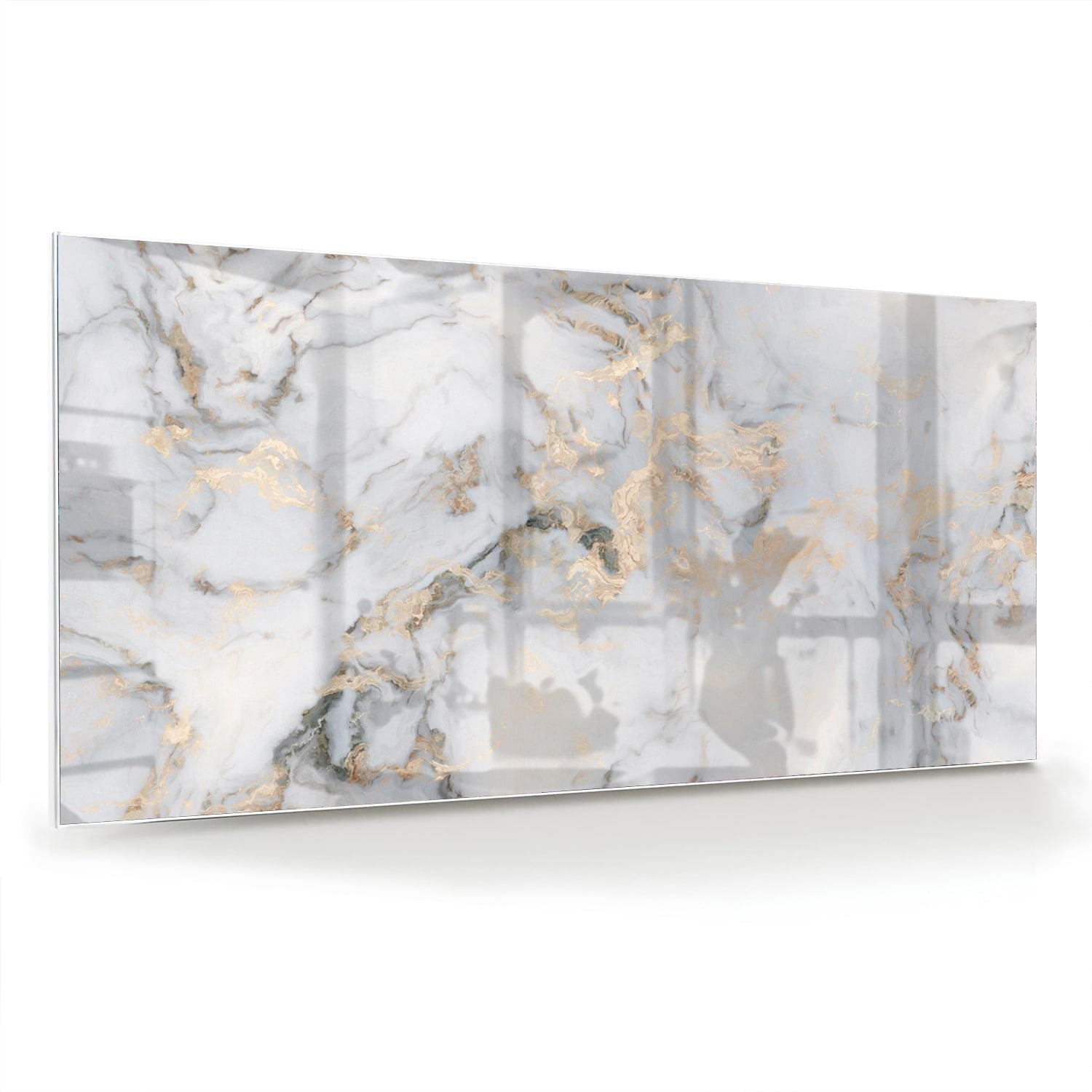 Elegantes Glasbild mit Marmoroptik und goldenen Details – Glasbild aus Sicherheitsglas, Größe 70x70_rond