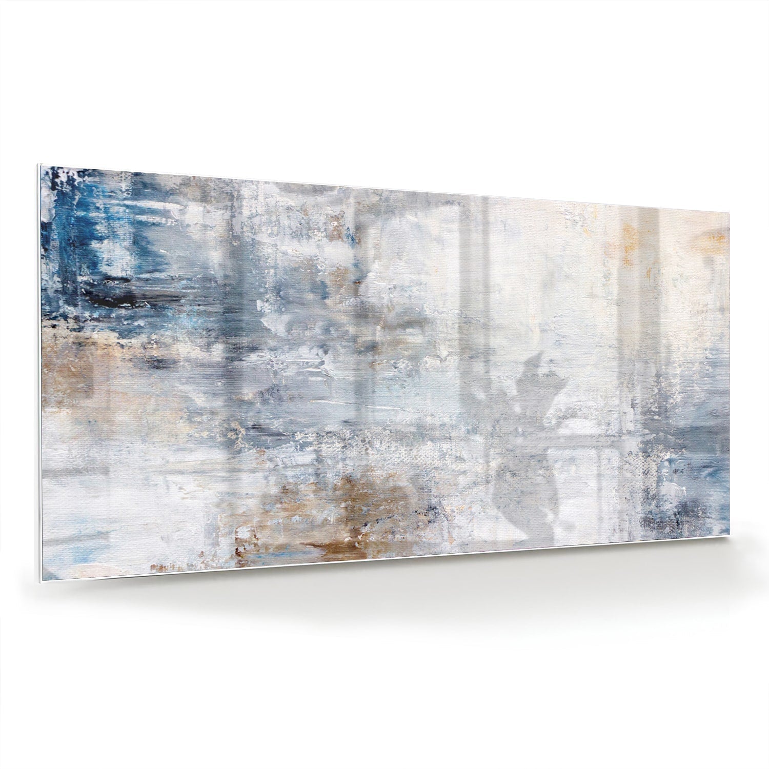 Abstraktes Glasbild mit blauen und neutralen Farbtönen – Glasbild aus Sicherheitsglas, Größe 70x70_rond