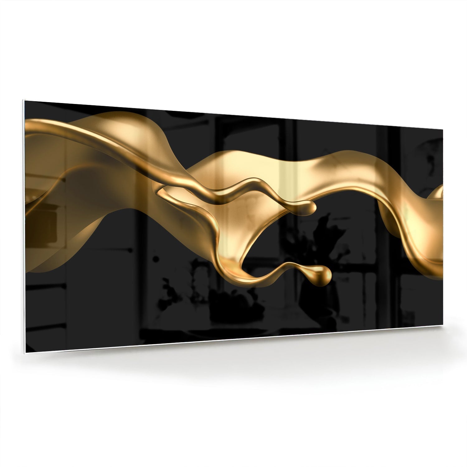 Abstraktes Glasbild mit goldener Welle für elegante Innenräume – Glasbild aus Sicherheitsglas, Größe 70x70_rond