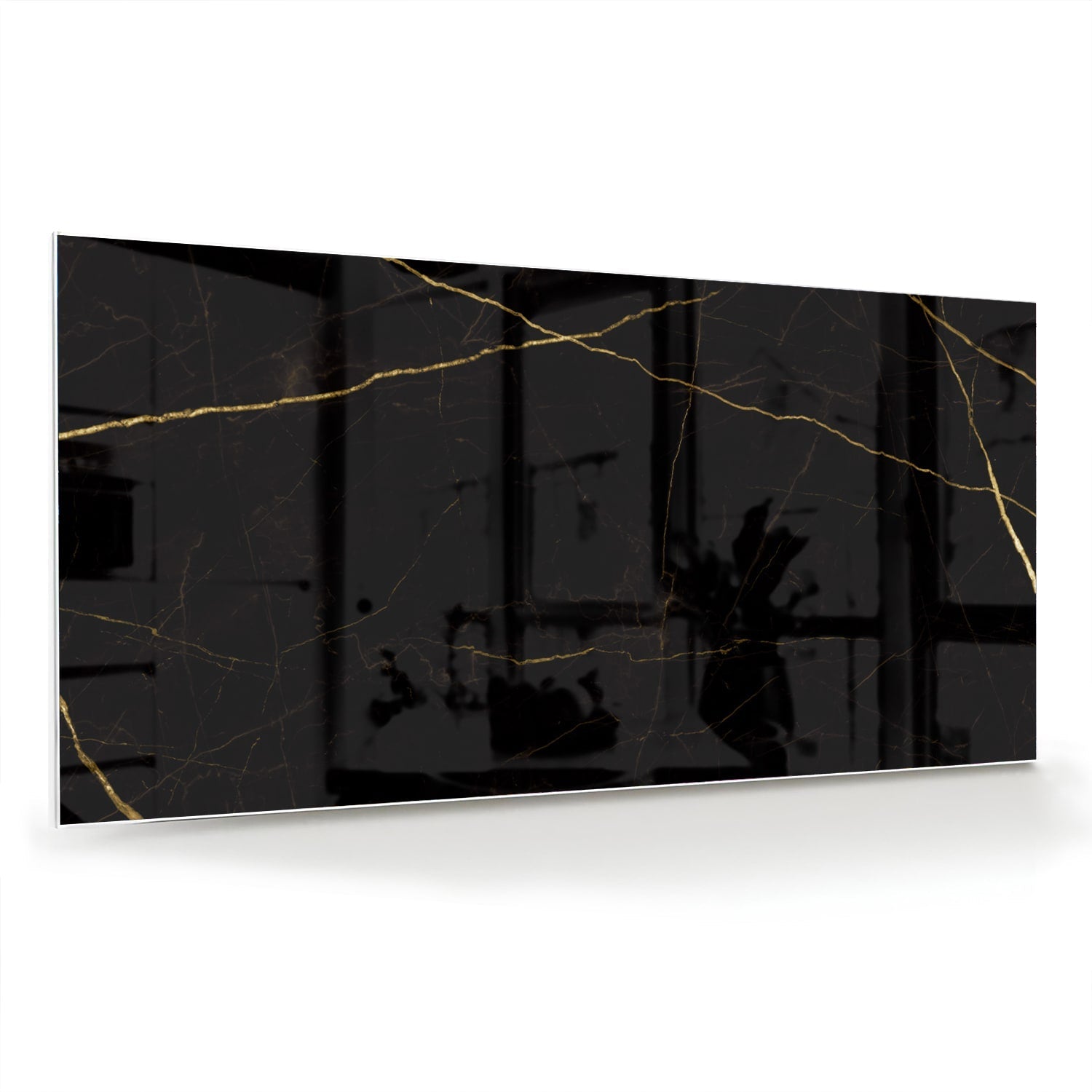 Elegantes schwarzes Glasbild mit goldenen Linien – Glasbild aus Sicherheitsglas, Größe 70x70_rond
