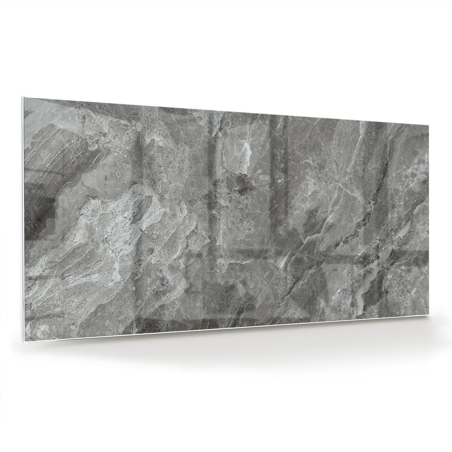 Stilvolles Glasbild mit grauer Marmorstruktur – Glasbild aus Sicherheitsglas, Größe 70x70_rond