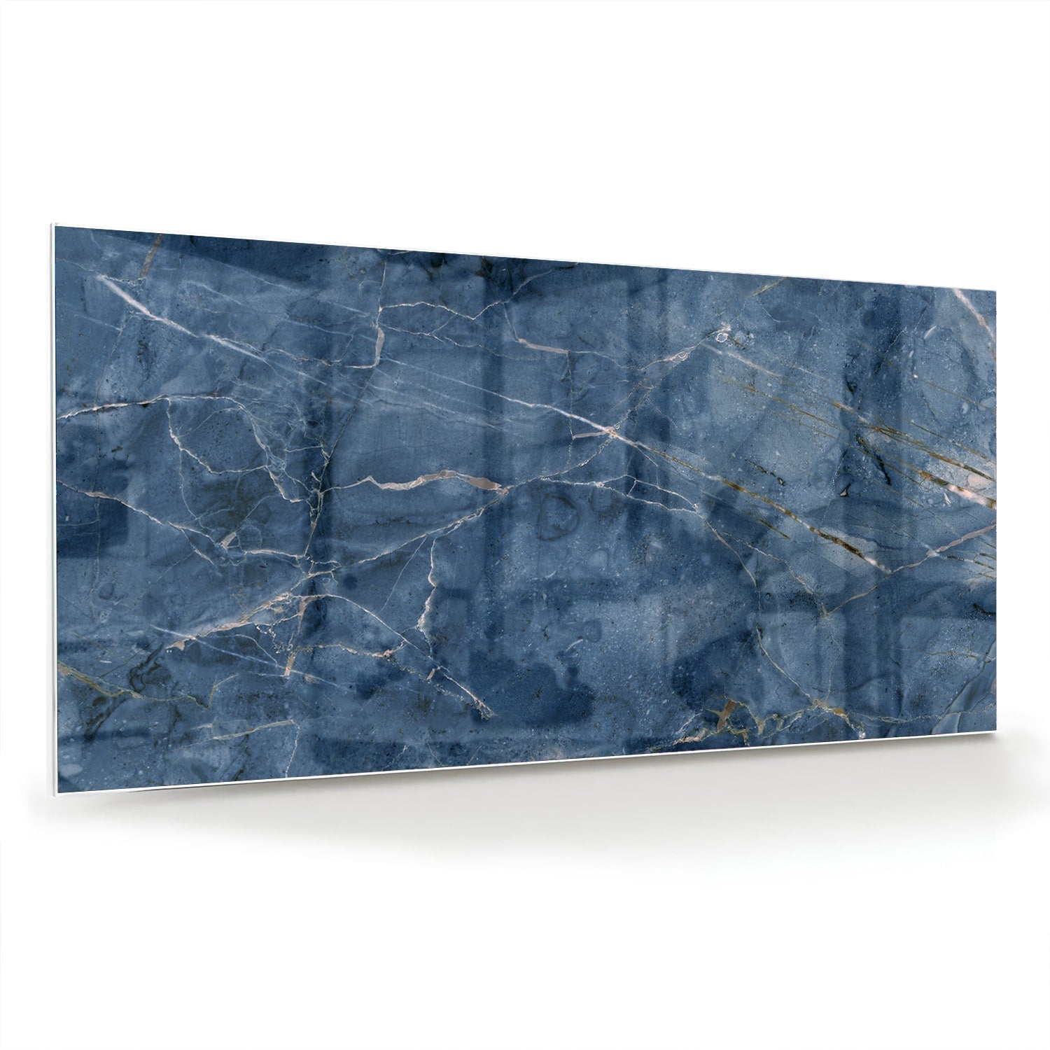 Blaues Glasbild mit Marmoroptik – Glasbild aus Sicherheitsglas, Größe 70x70_rond