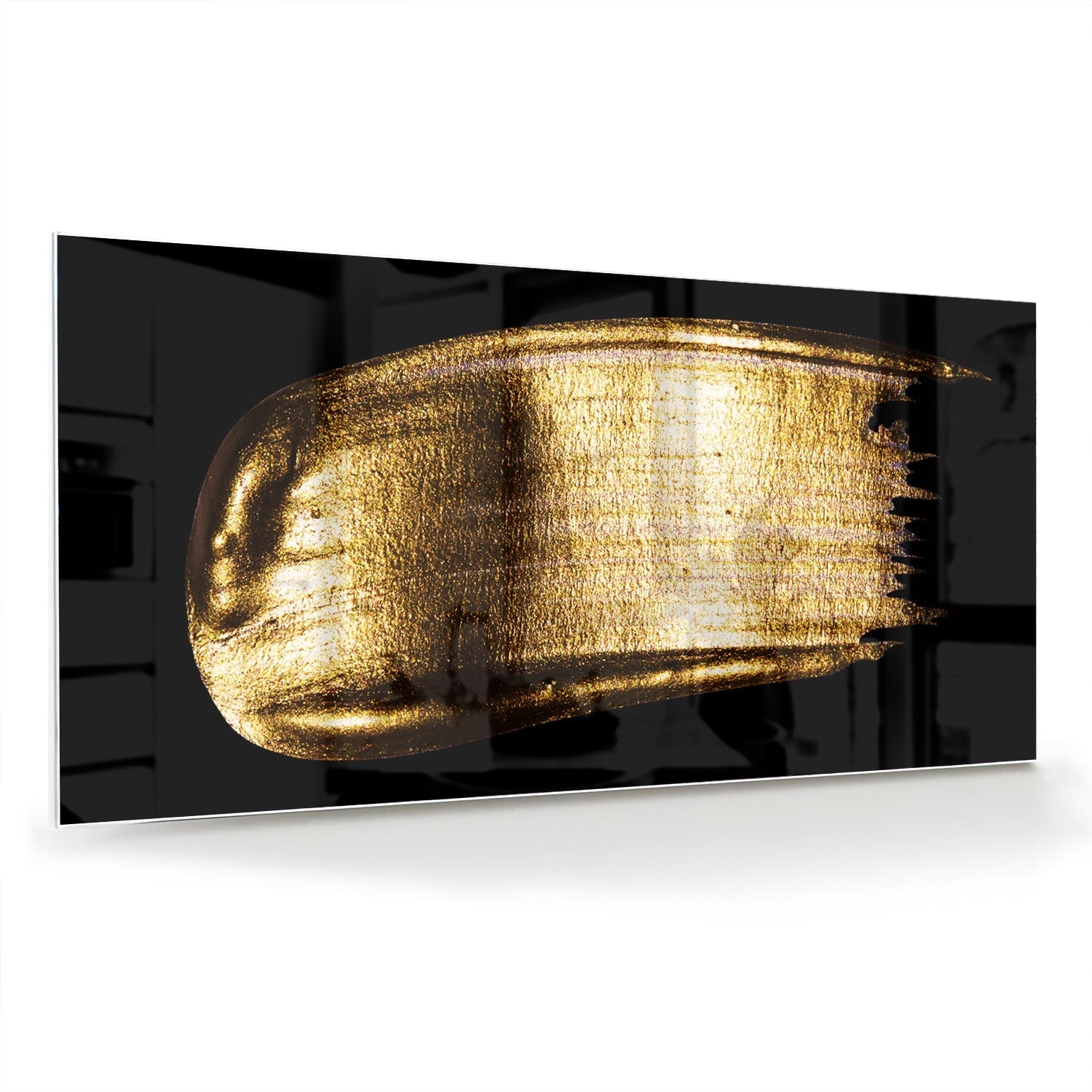 Goldenes abstraktes Glasbild auf schwarzem Hintergrund – Glasbild aus Sicherheitsglas, Größe 70x70_rond