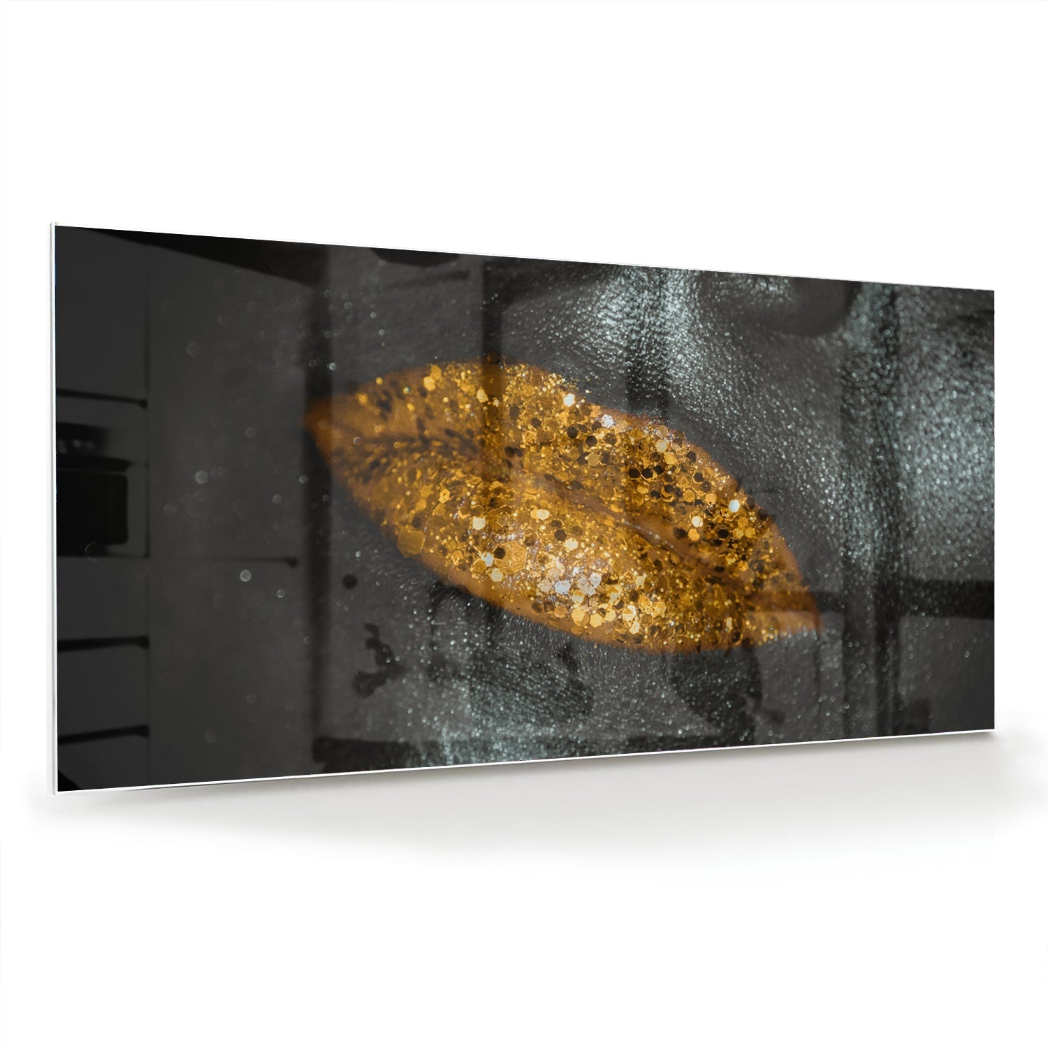 Glasbild mit goldenem Blatt für Ihr Interieur – Glasbild aus Sicherheitsglas, Größe 70x70_rond