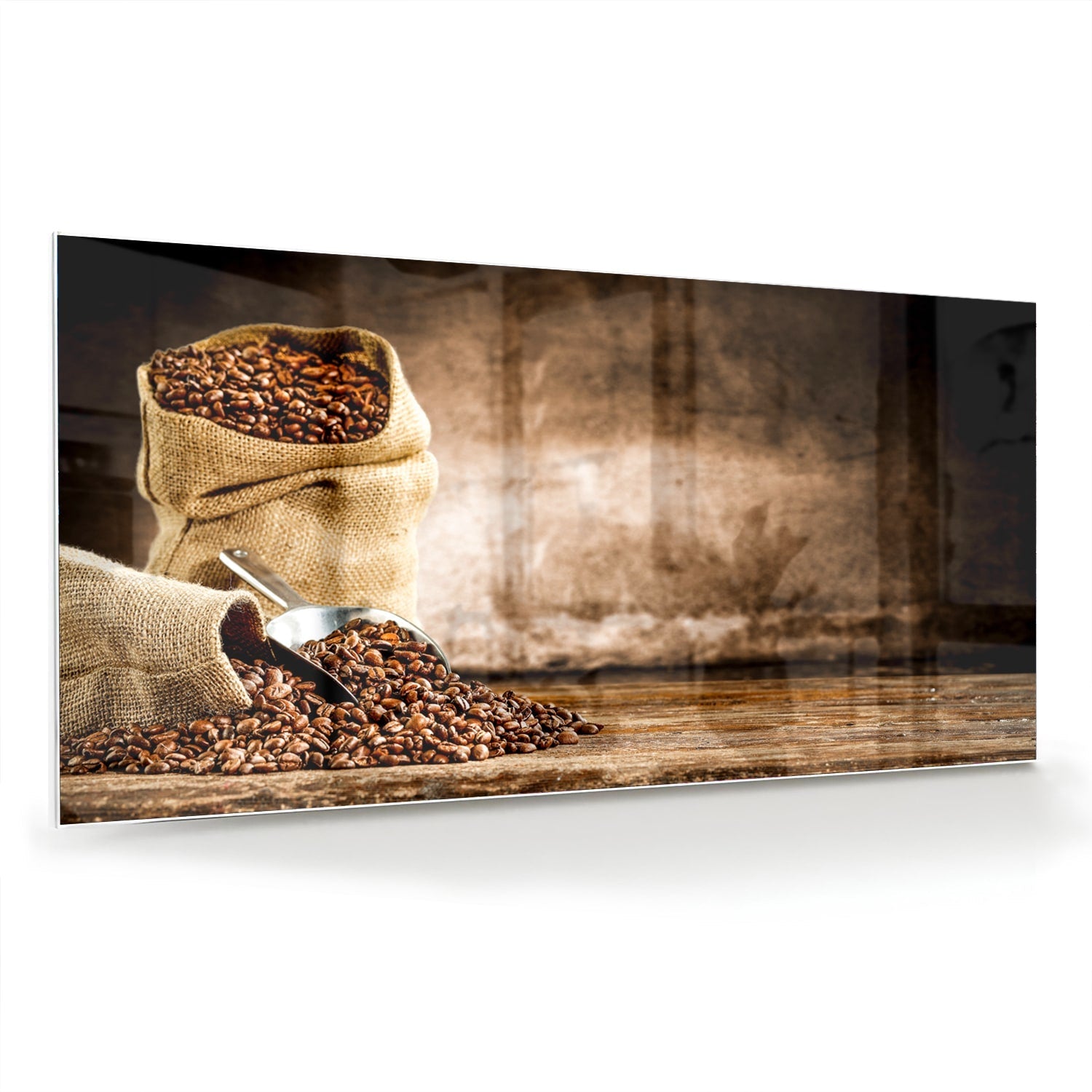 Glasbild mit Kaffee und Natur – Glasbild aus Sicherheitsglas, Größe 70x70_rond