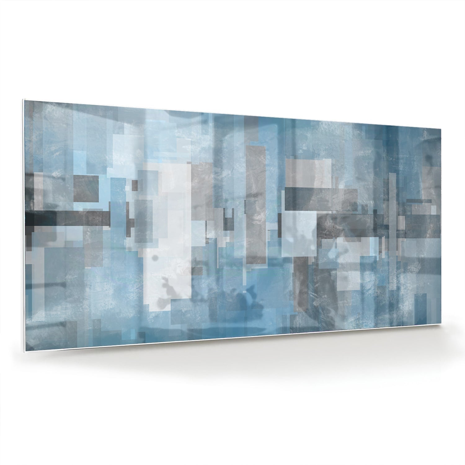 Abstraktes Glasbild in Blau und Grau – Glasbild aus Sicherheitsglas, Größe 70x70_rond
