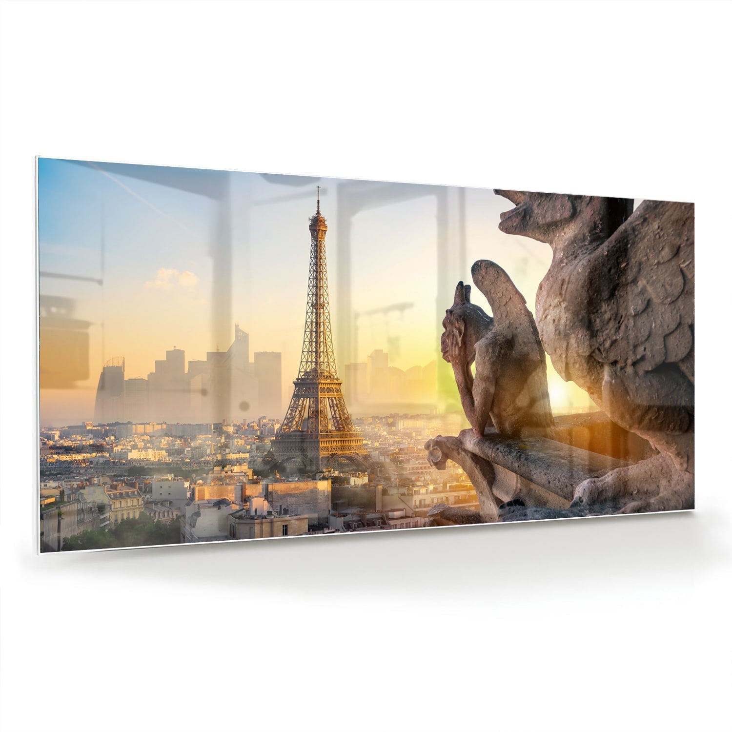 Glasbild mit dem Eiffelturm bei Sonnenuntergang – Glasbild aus Sicherheitsglas, Größe 70x70_rond