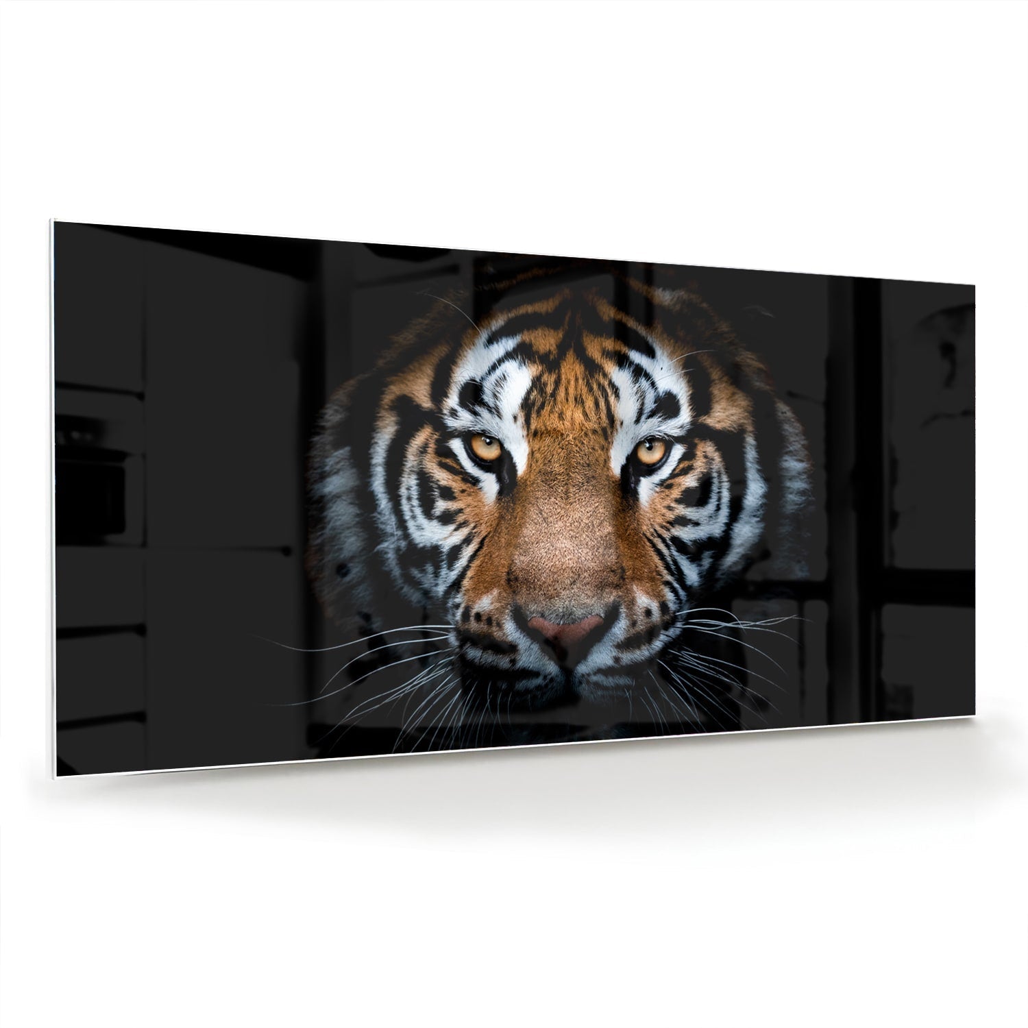 Beeindruckendes Glasbild mit einem Tigergesicht – Glasbild aus Sicherheitsglas, Größe 70x70_rond