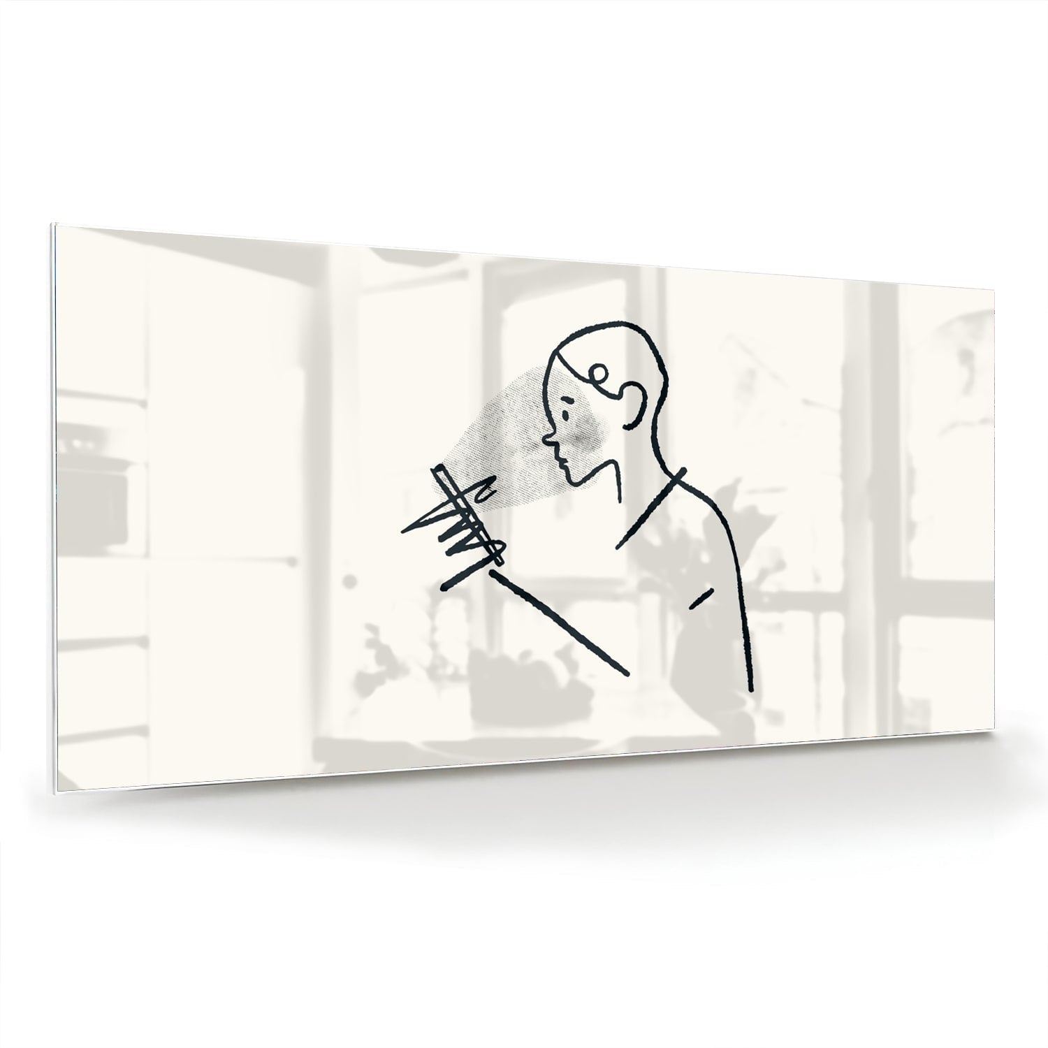 Minimalistisches Glasbild mit Linienzeichnungen – Glasbild aus Sicherheitsglas, Größe 70x70_rond