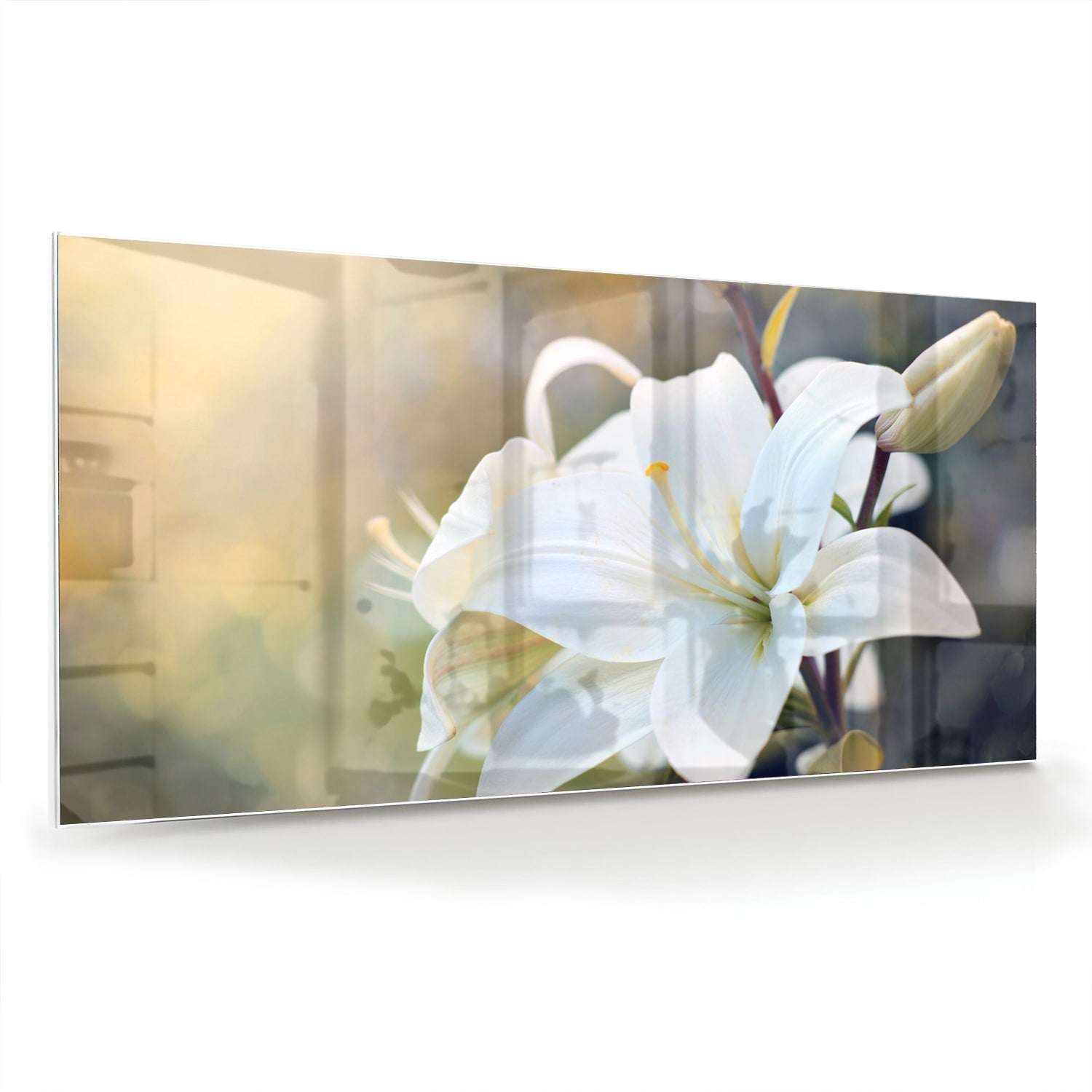 Elegantes Glasbild mit weißer Lilie – Glasbild aus Sicherheitsglas, Größe 70x70_rond