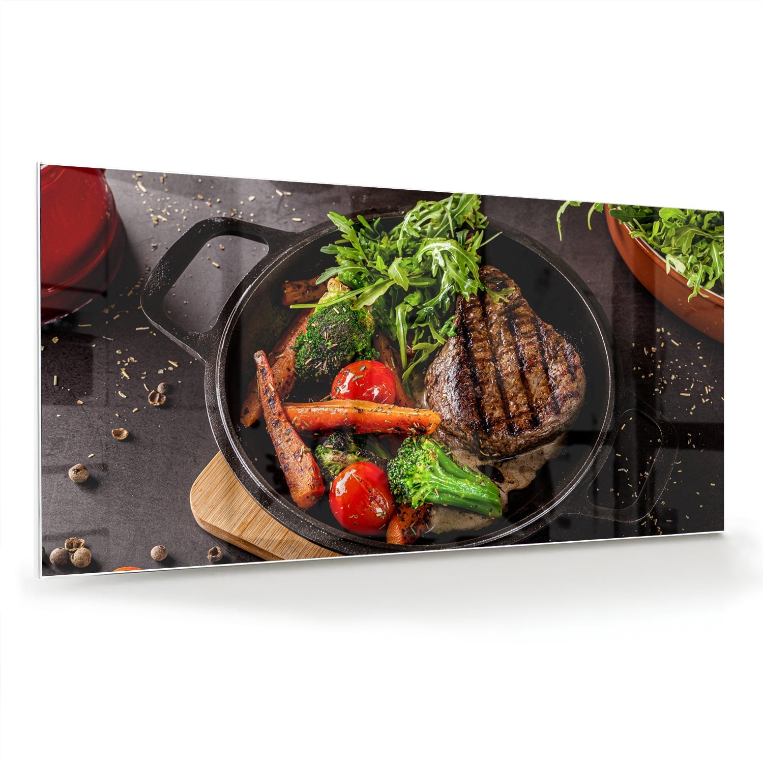 Glasbild mit köstlichen gegrillten Speisen – Glasbild aus Sicherheitsglas, Größe 70x70_rond