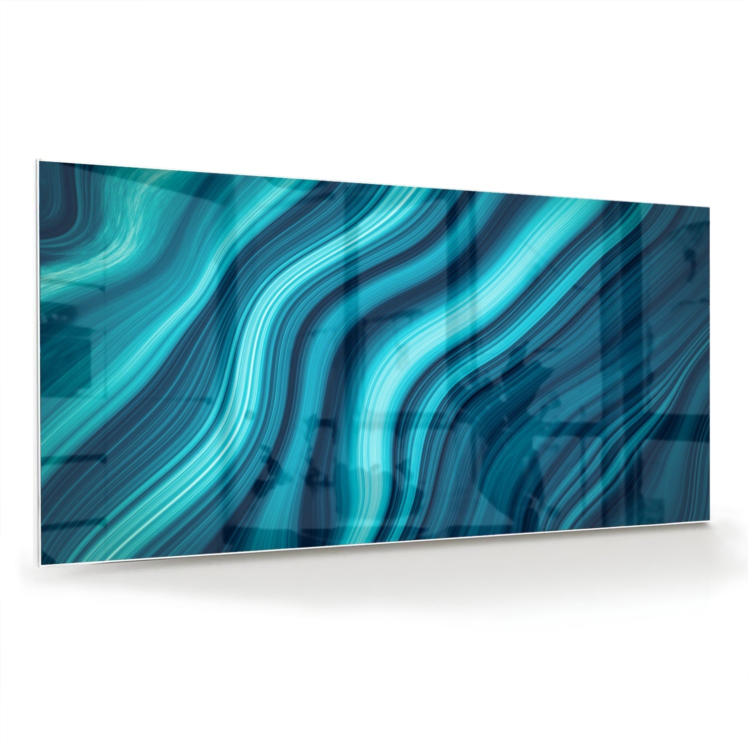 Stilvolles Glasbild mit blauen Wellen – Glasbild aus Sicherheitsglas, Größe 70x70_rond