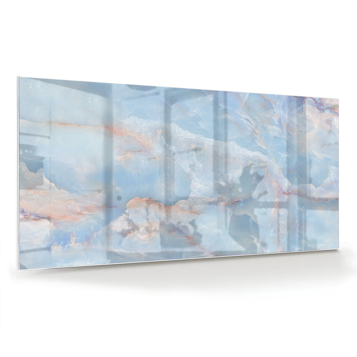 Abstraktes Glasbild in sanften Blautönen – Glasbild aus Sicherheitsglas, Größe 70x70_rond