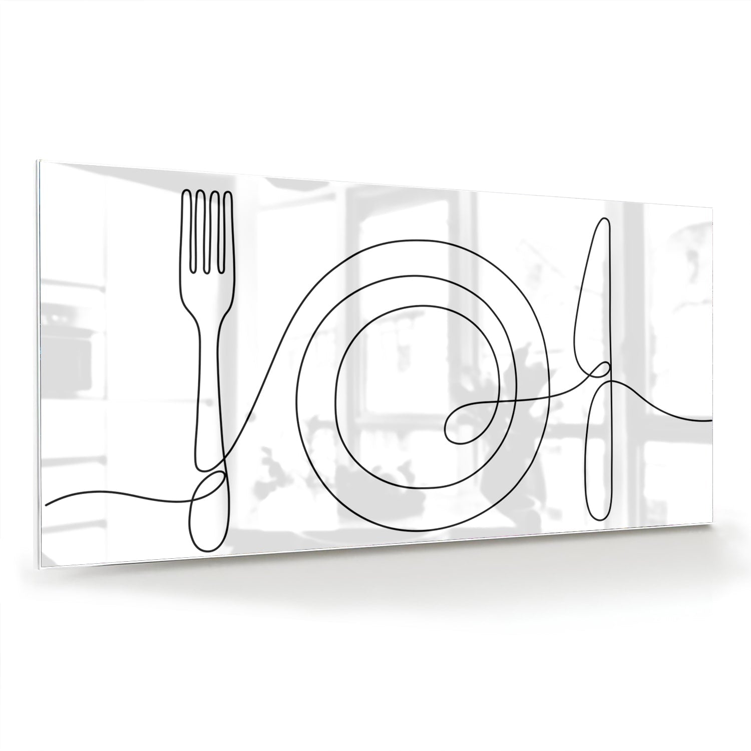 Minimalistisches Glasbild mit Besteckmotiv – Glasbild aus Sicherheitsglas, Größe 70x70_rond