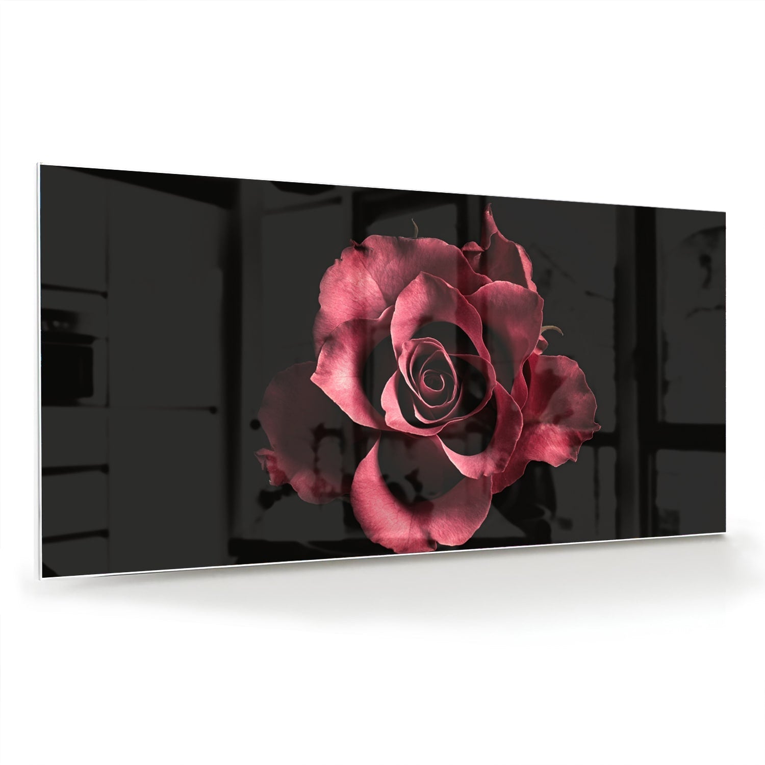 Elegantes Glasbild mit Rosen auf schwarzem Hintergrund – Glasbild aus Sicherheitsglas, Größe 70x70_rond
