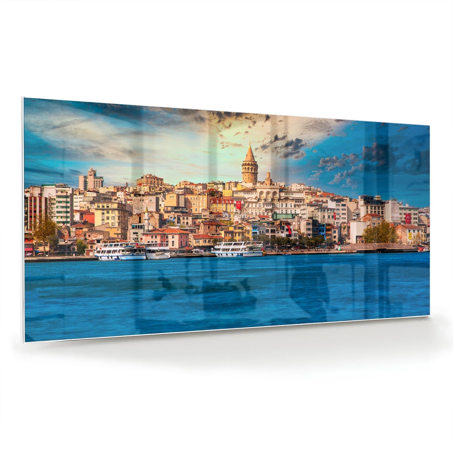 Glasbild – Stadt am See – Glasbild aus Sicherheitsglas, Größe 70x70_rond