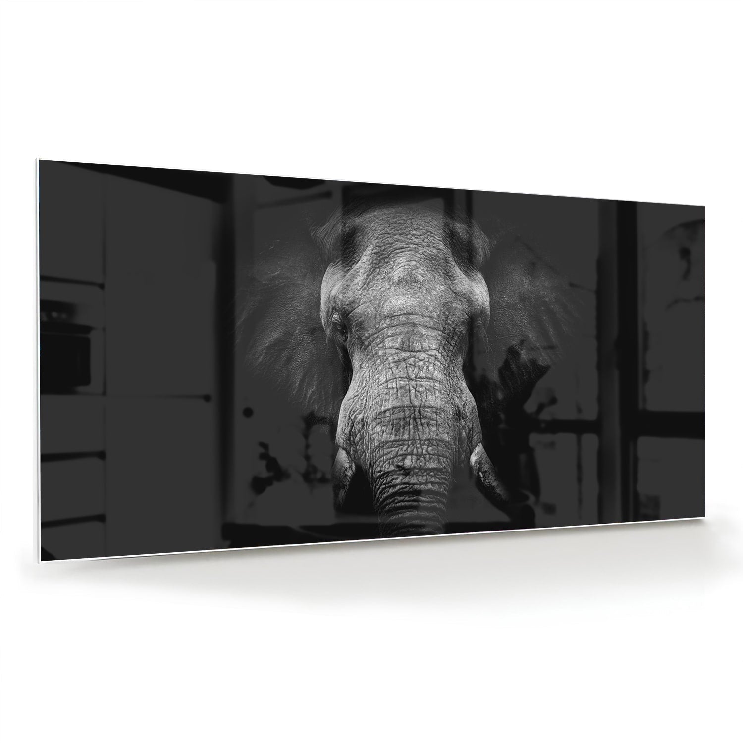 Beeindruckendes Glasbild mit einem Elefanten – Glasbild aus Sicherheitsglas, Größe 70x70_rond