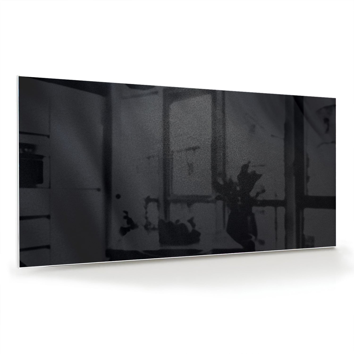 Modernes Glasbild in abstrakten schwarzen Tönen – Glasbild aus Sicherheitsglas, Größe 70x70_rond