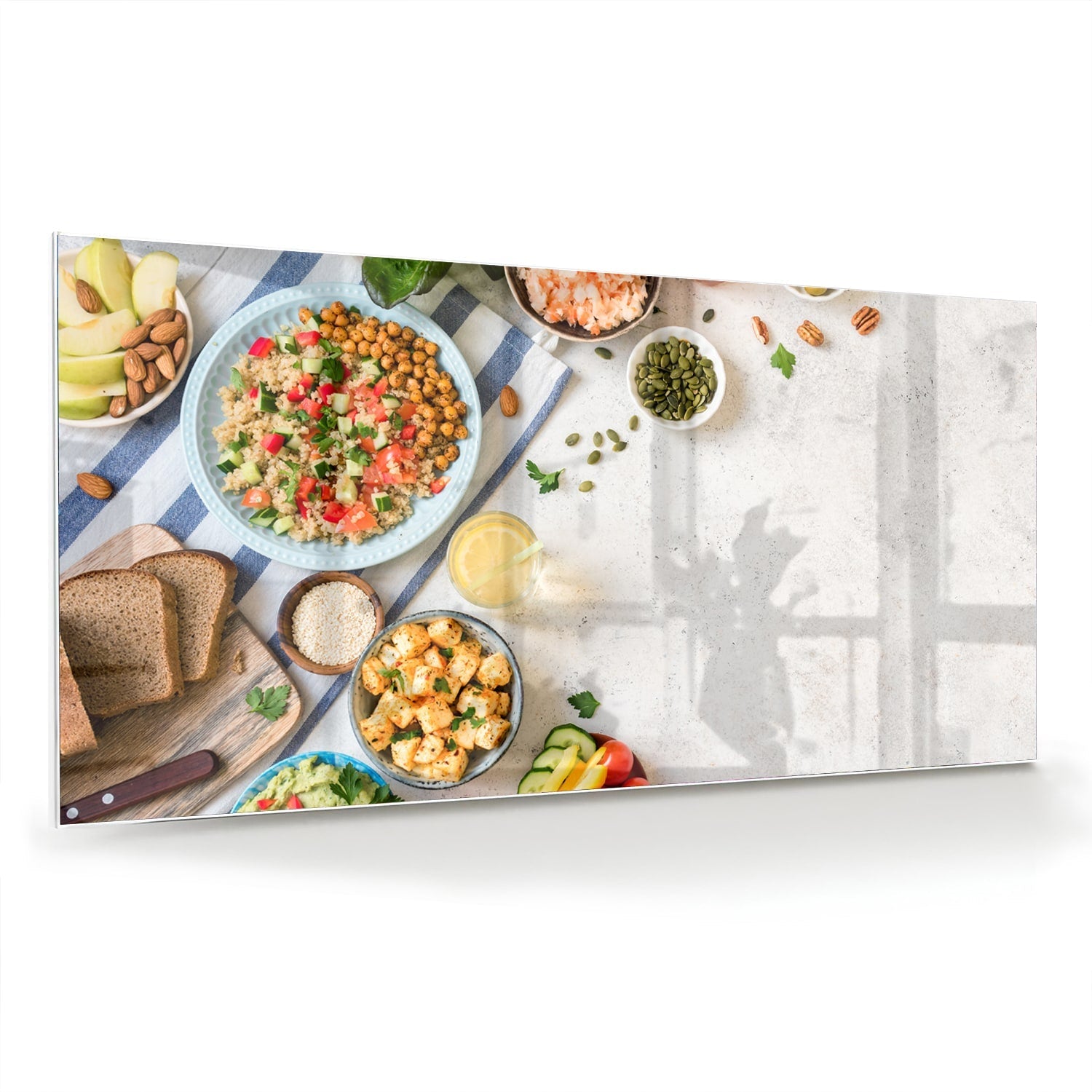 Farbenfrohes Glasbild mit frischen Speisen – Glasbild aus Sicherheitsglas, Größe 70x70_rond
