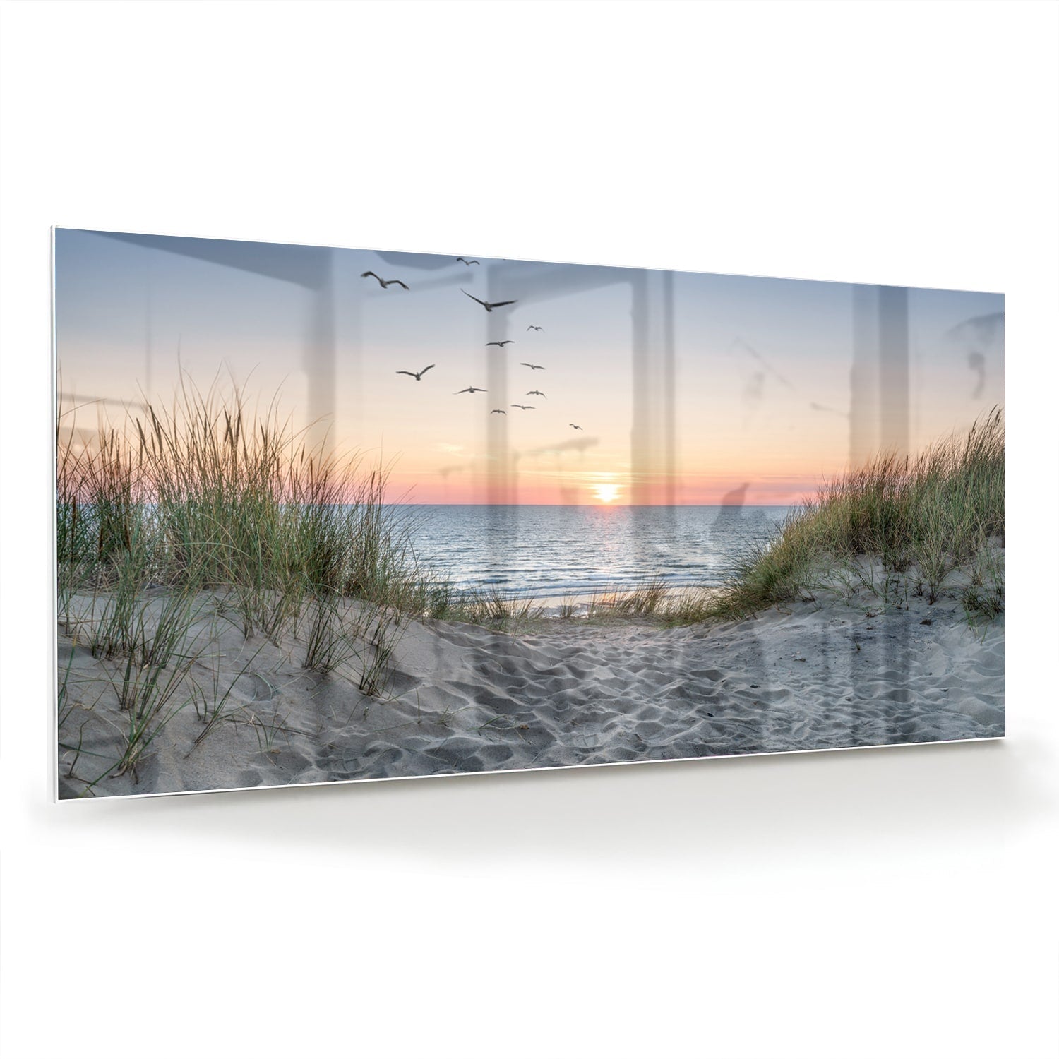 Glasbild mit ruhigem Sonnenuntergang am See – Glasbild aus Sicherheitsglas, Größe 70x70_rond