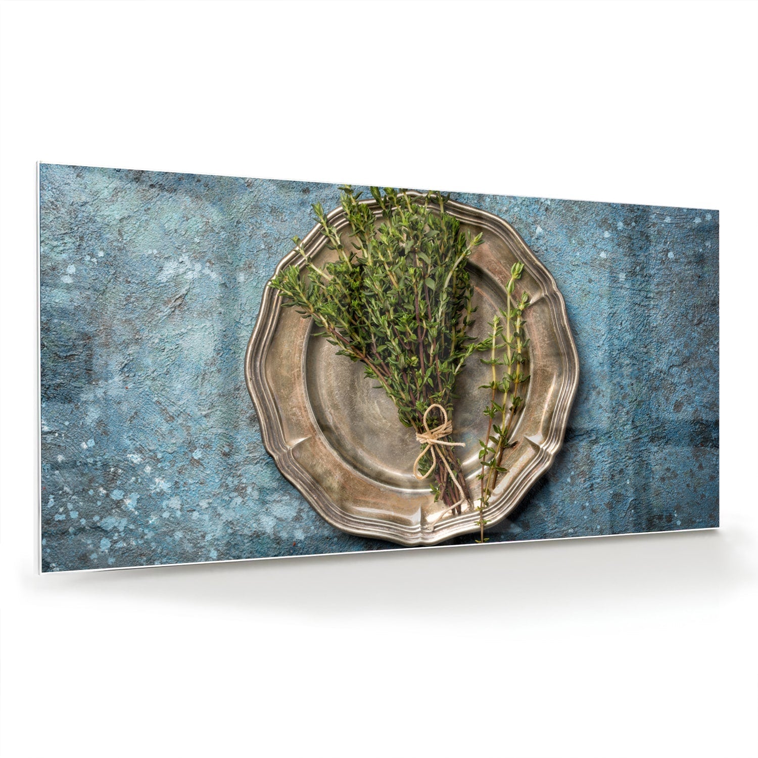 Glasbild mit Grünpflanze in einer antiken Schale – Glasbild aus Sicherheitsglas, Größe 70x70_rond