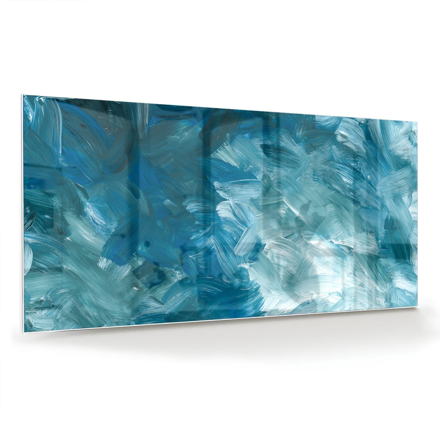 Abstraktes Glasbild in harmonischen Blautönen – Glasbild aus Sicherheitsglas, Größe 70x70_rond