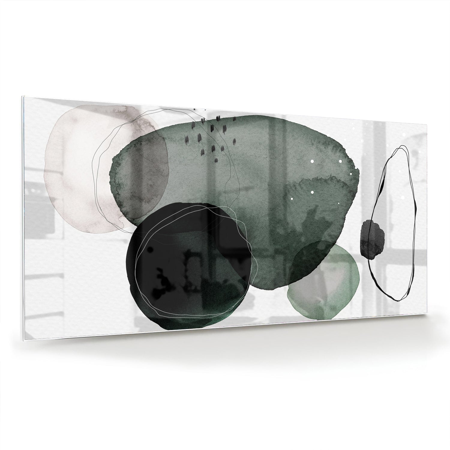 Abstraktes Glasbild in grünen Farbtönen – Glasbild aus Sicherheitsglas, Größe 70x70_rond